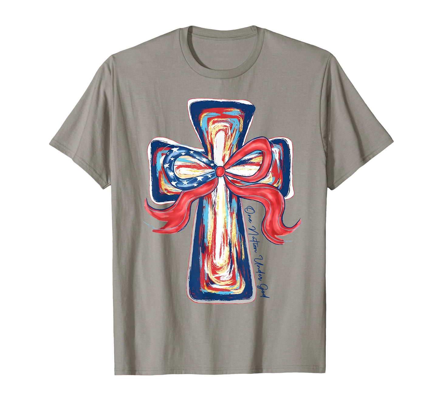 Retro One Nation Under God Brushstroke Coquette 4th Of July T-Shirt
