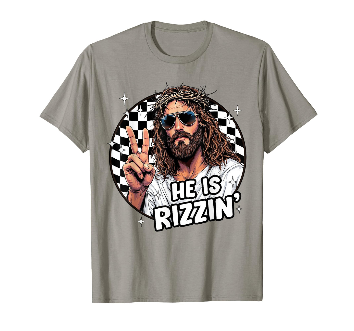 He Is Rizzin' Jesus God Christian Easter Checkered Boys Kids T-Shirt