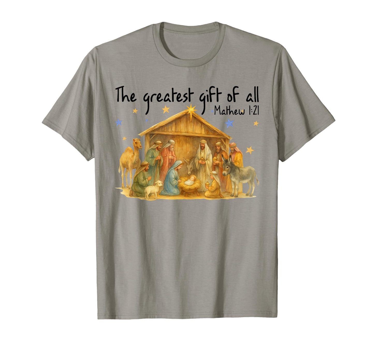 The Greatest Gift of All Matthew 1:21 Jesus Nativity Scene T-Shirt