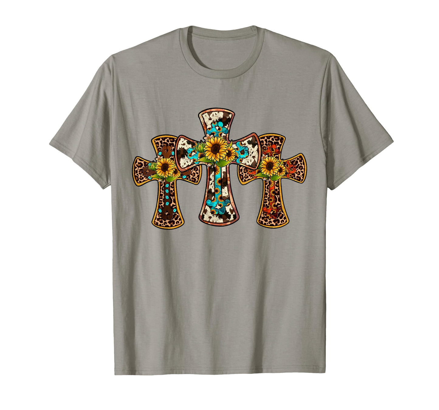 Western Cross Christian God Jesus Sunflower Cowhide T-Shirt