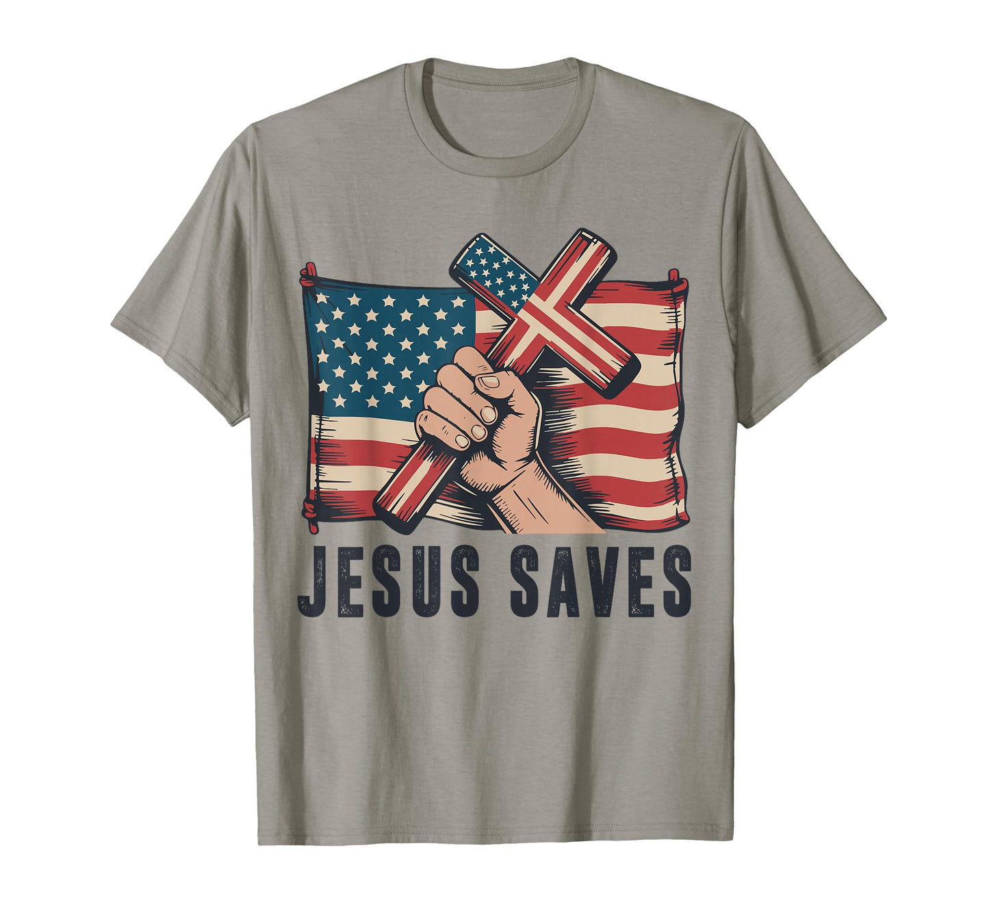 White Jesus Saves Christian Patriotic Cross American Flag T-Shirt