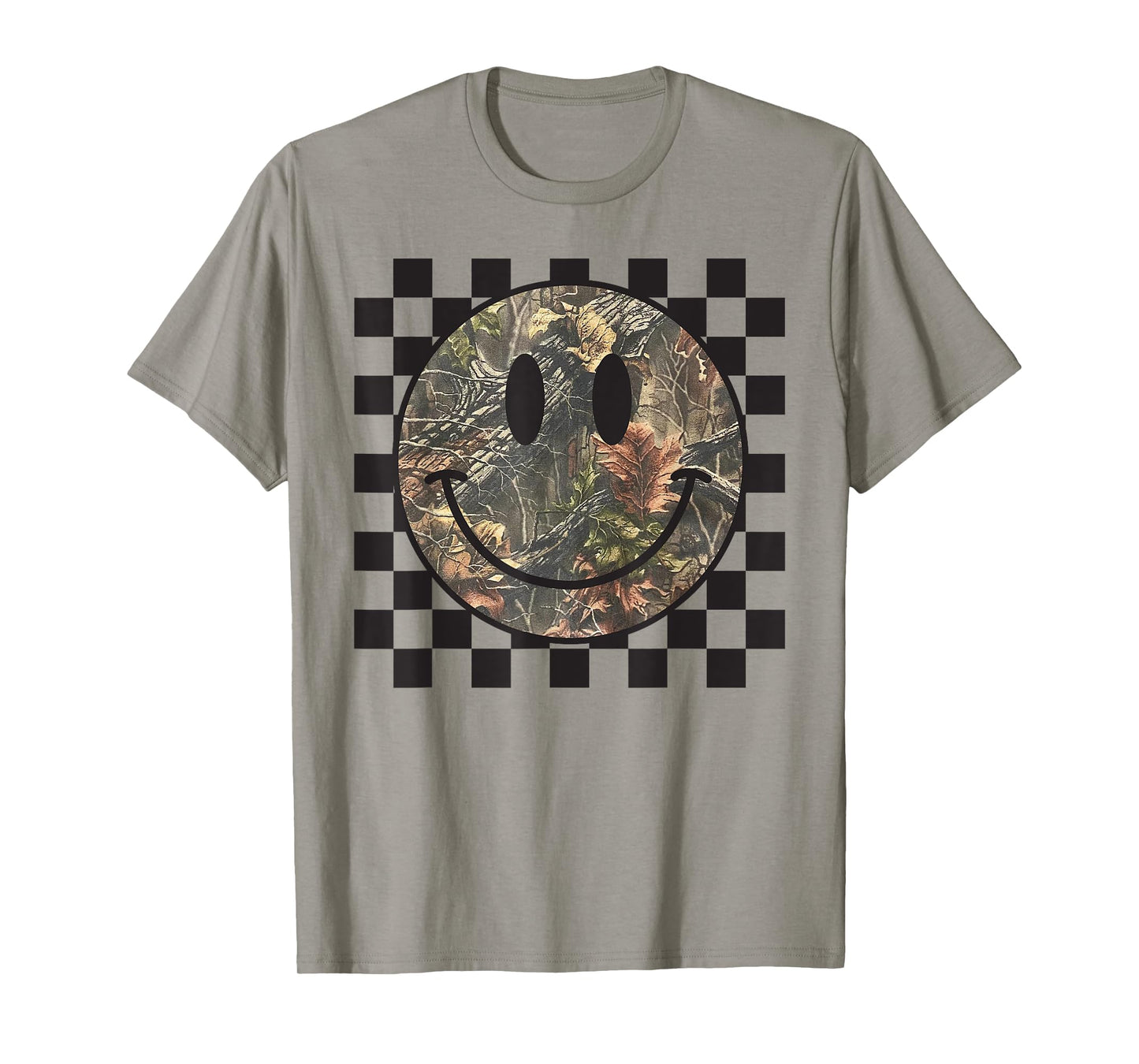 Camo Tree Smile Face Checkered Camouflage Cute Adults Kids T-Shirt