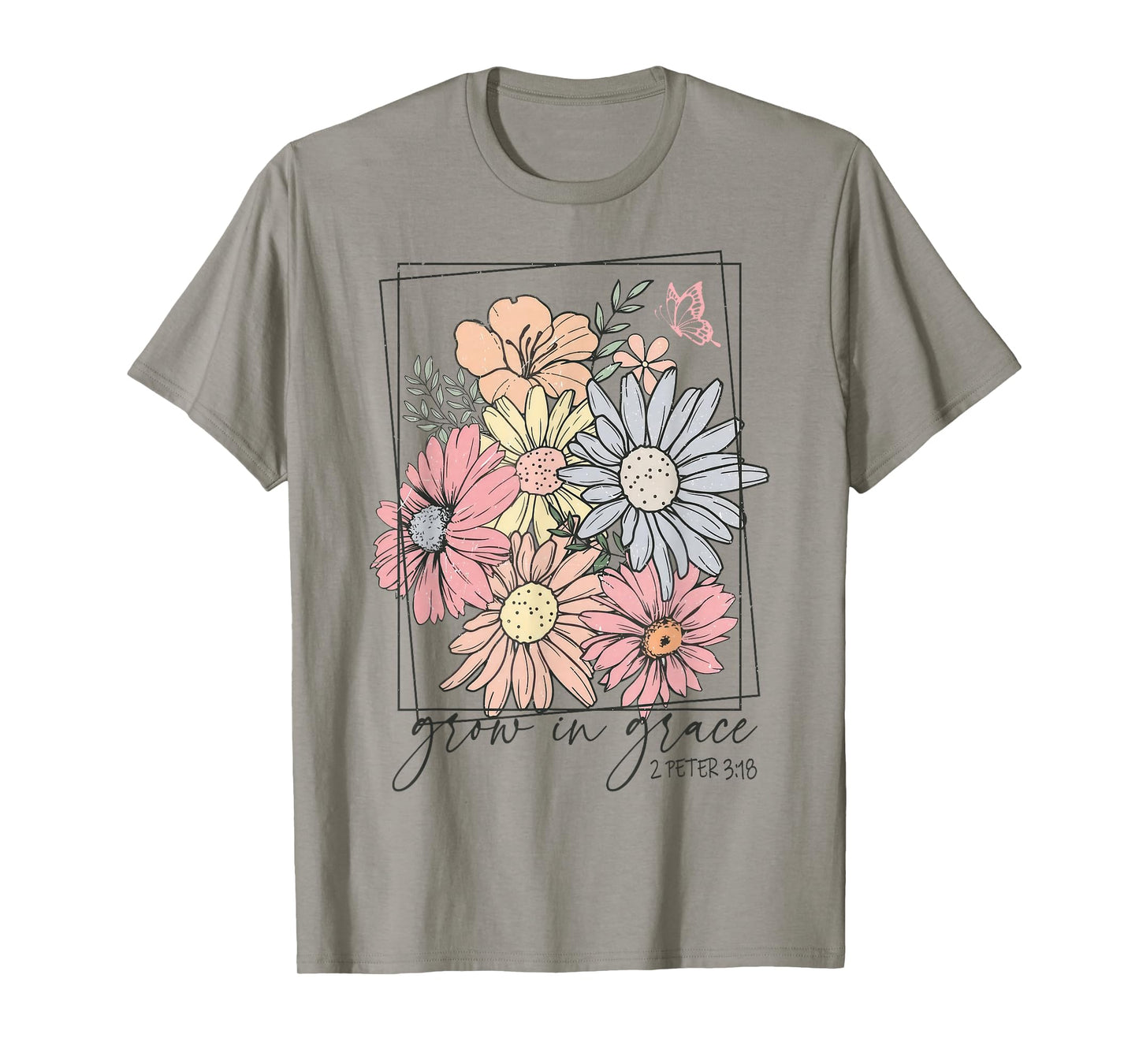 Grow In Grace Boho Wildflower Christian Bible Faith T-Shirt
