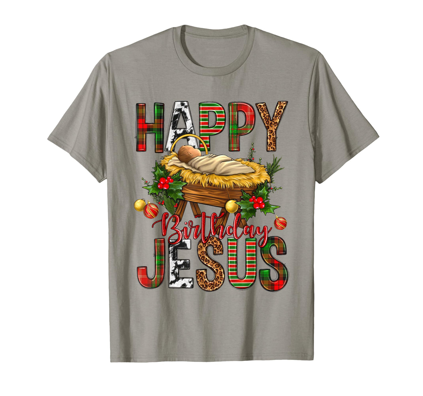 Happy Birthday Jesus Christmas Christ Cow Print Mens Womens T-Shirt