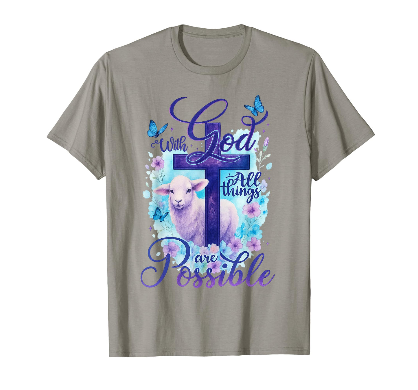 with God All Things are Possible Lamb Cross Bible Verse T-Shirt