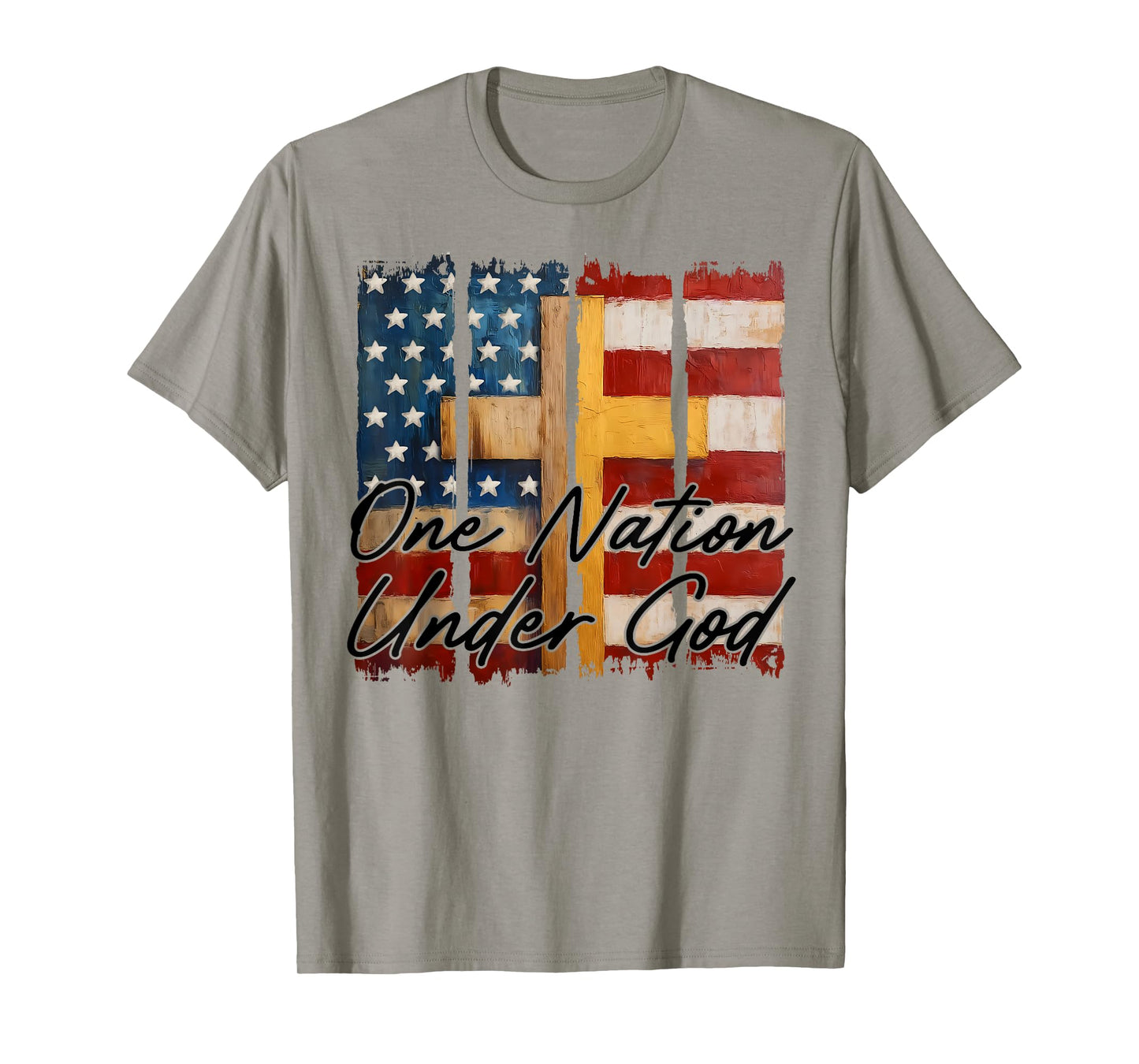 Vintage One Nation Under God Christian Flag Cross Patriotic T-Shirt