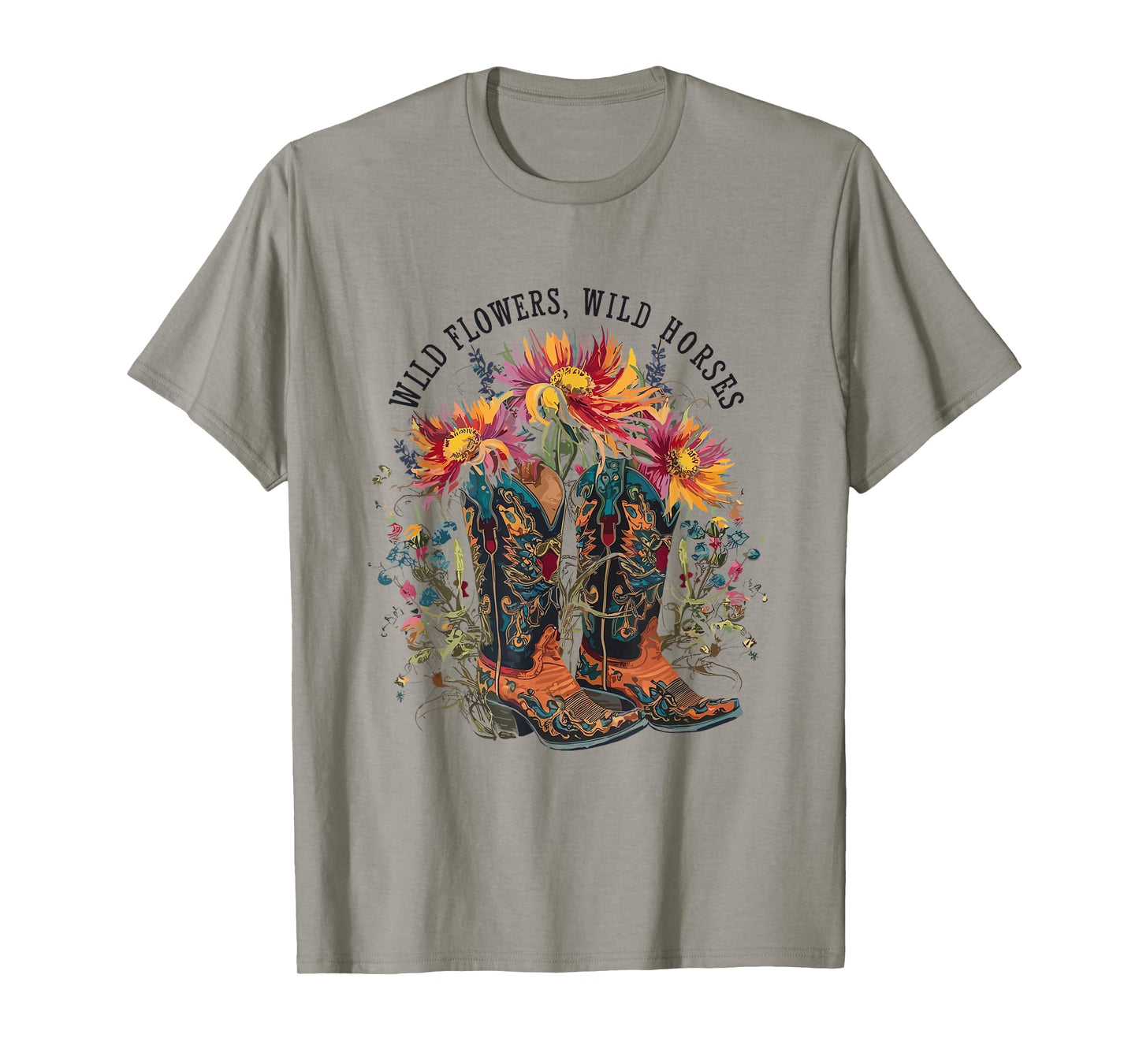 Wild Flowers - Wild Horses Cowgirl Boot Western Flower T-Shirt