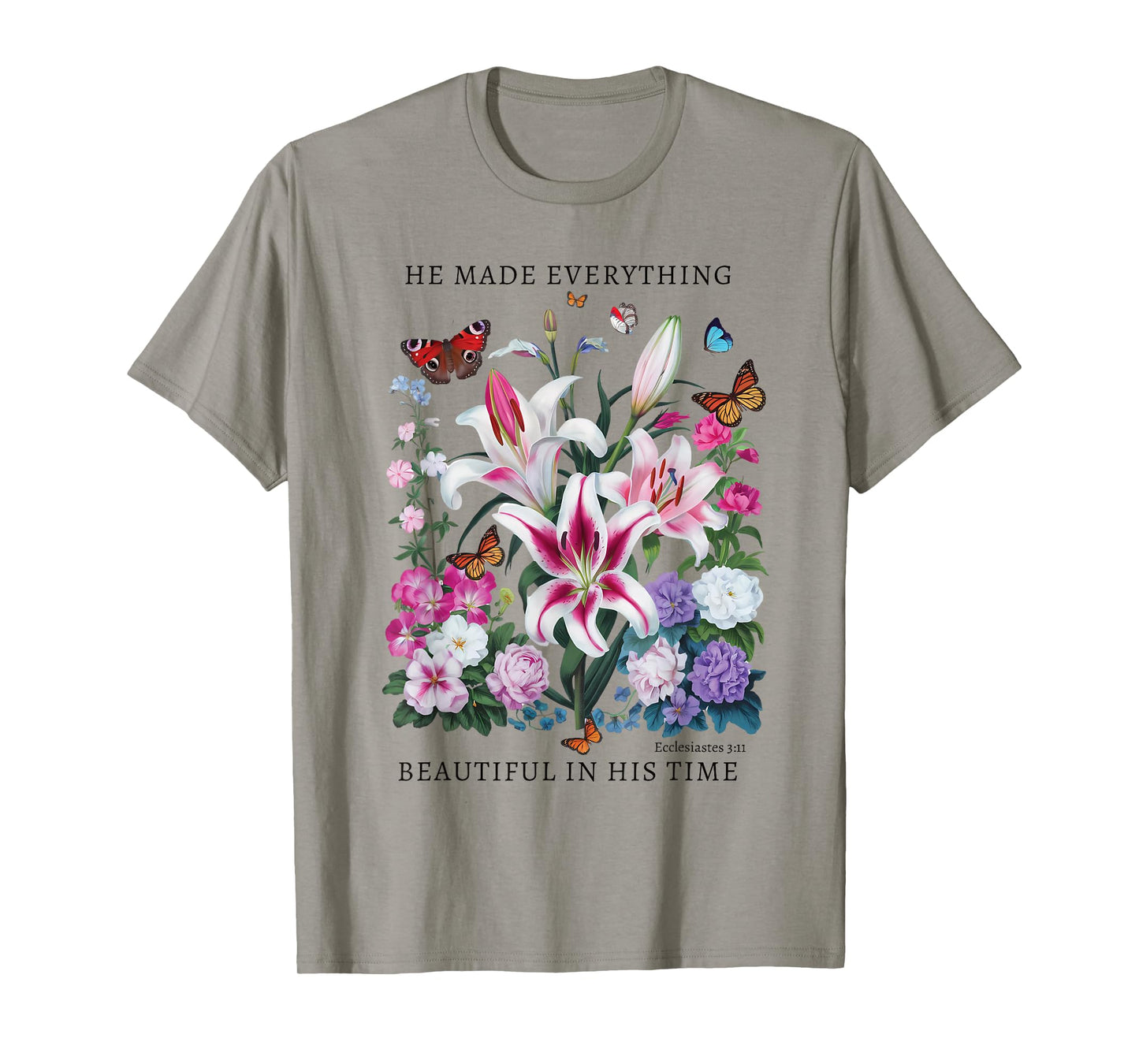 Floral Christian Tee Bible Verse Ecclesiastes 3:11 Butterfly T-Shirt