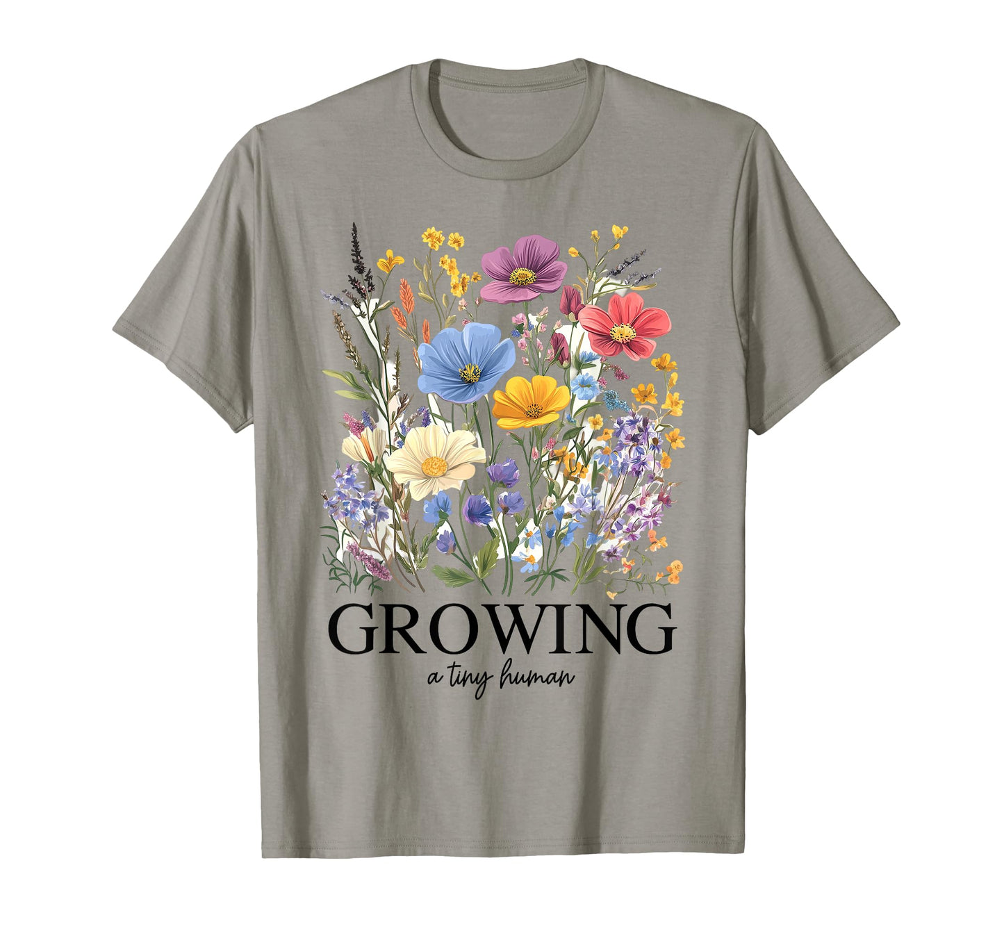Growing A Tiny Human Wildflower Pregnancy Baby Announcement T-Shirt