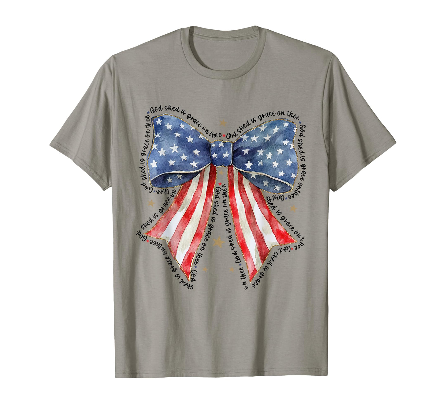 Coquette Bow 4th Of July US Flag God Shed His Grace On Thee T-Shirt