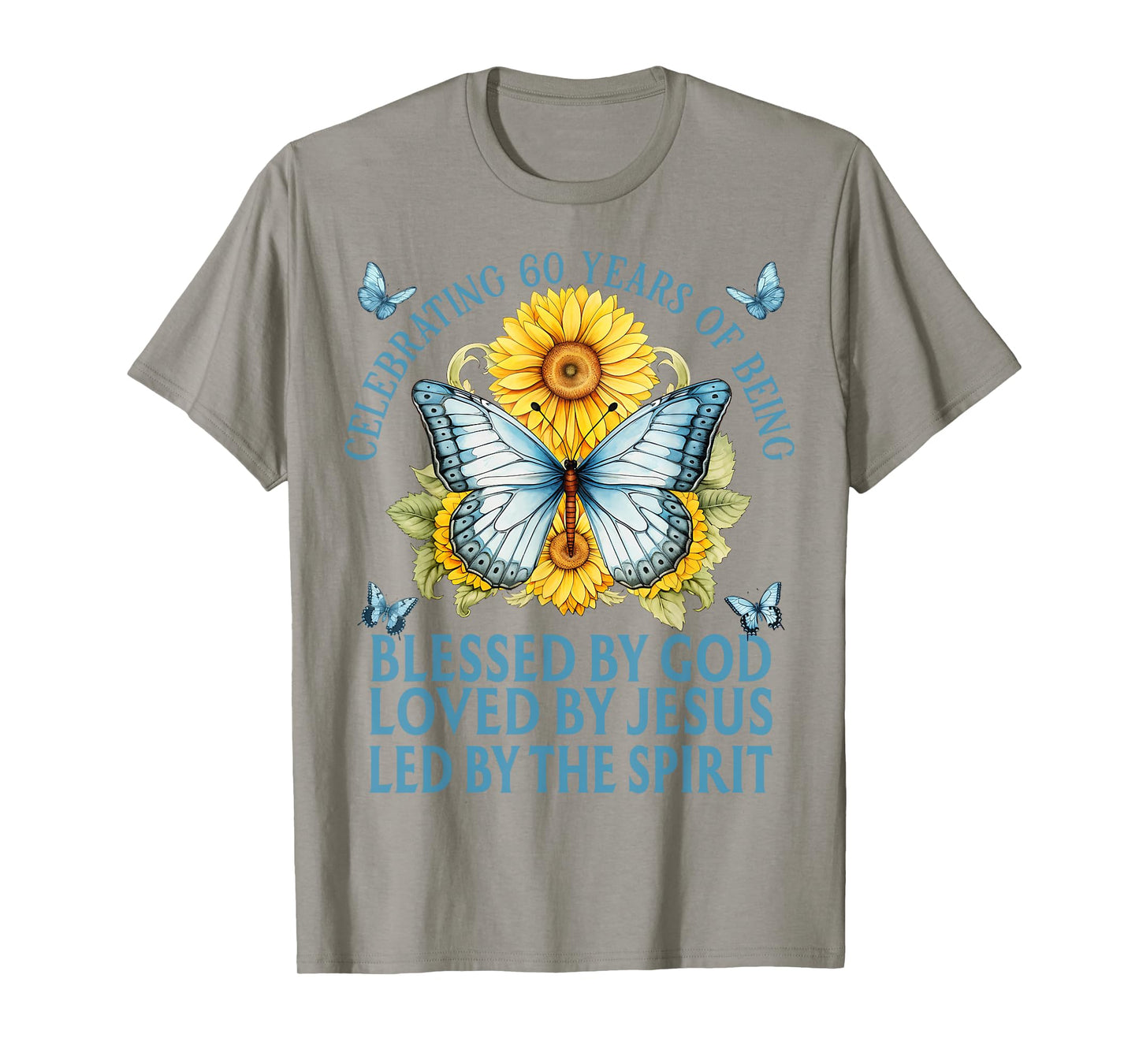 Blessed By God For 60 Years Blue Butterfly With Sunflowers T-Shirt