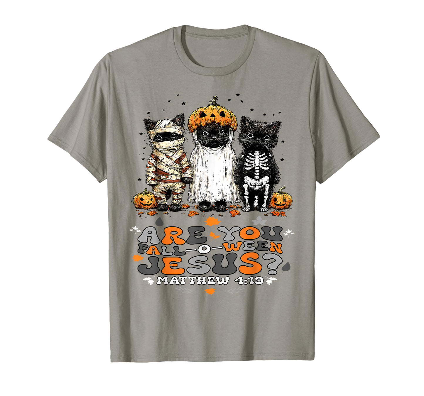 Christian Halloween are You Falloween Jesus Cute Retro Cats T-Shirt