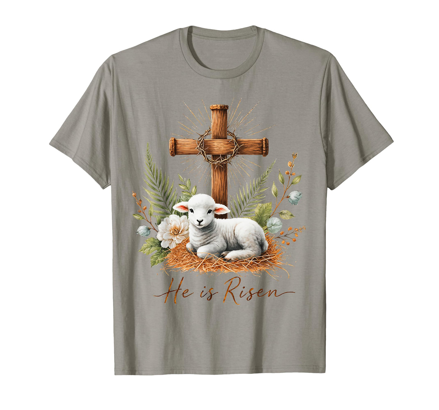 True Easter He is Risen Lamb Crown of Thorn Cross Palm Jesus T-Shirt