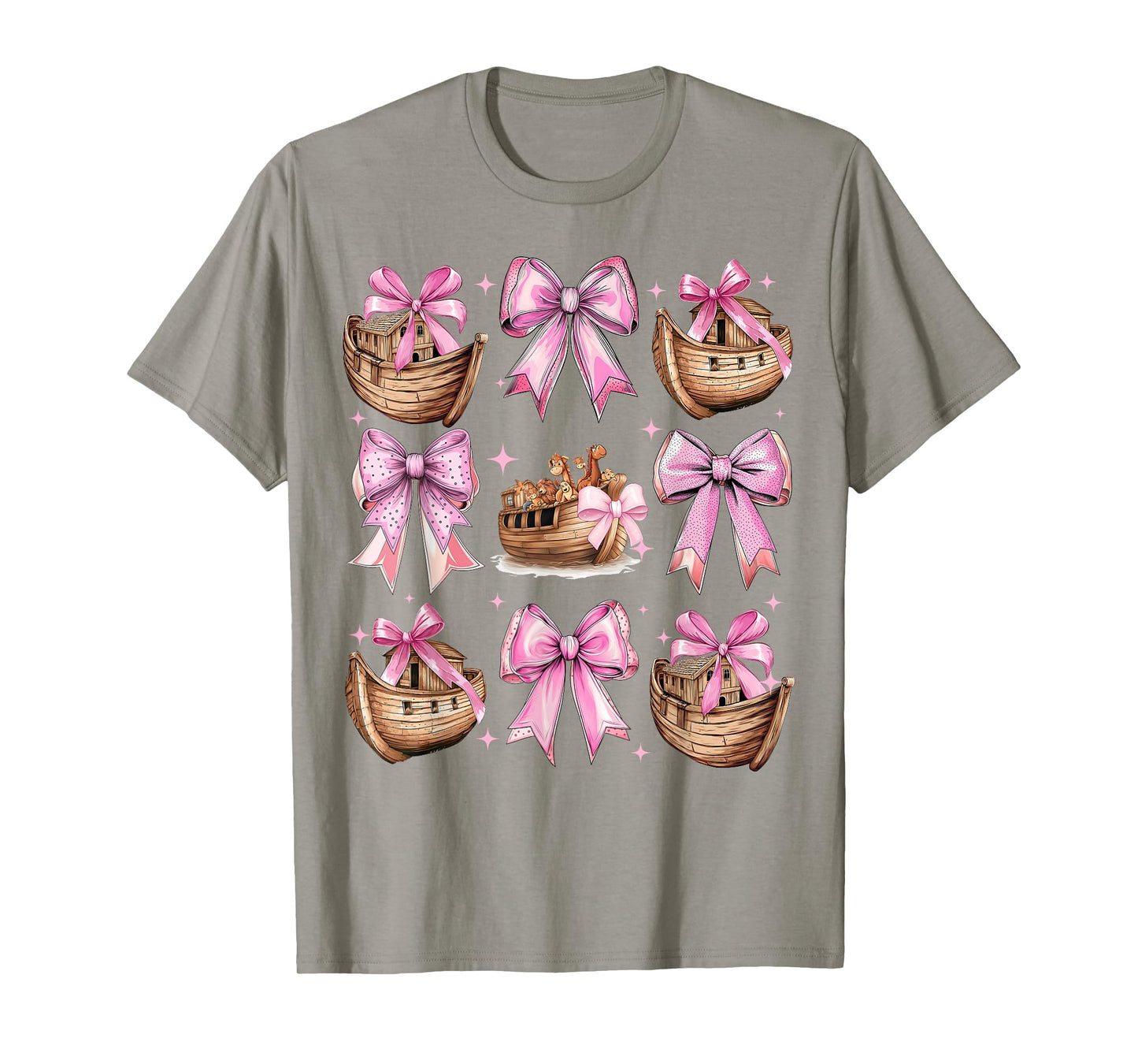 Coquette Bow Noah's Ark Christian Animals Girl Mom Pink T-Shirt