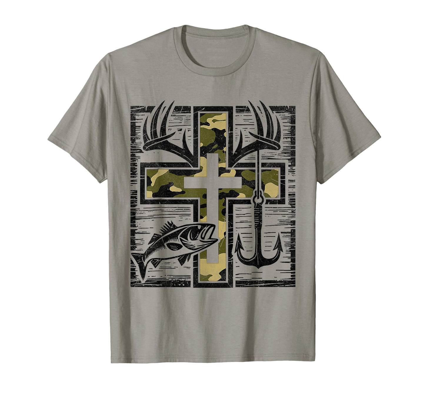 Faith Fishing Hunting Camo Cross Bass Hook Christian Gifts T-Shirt