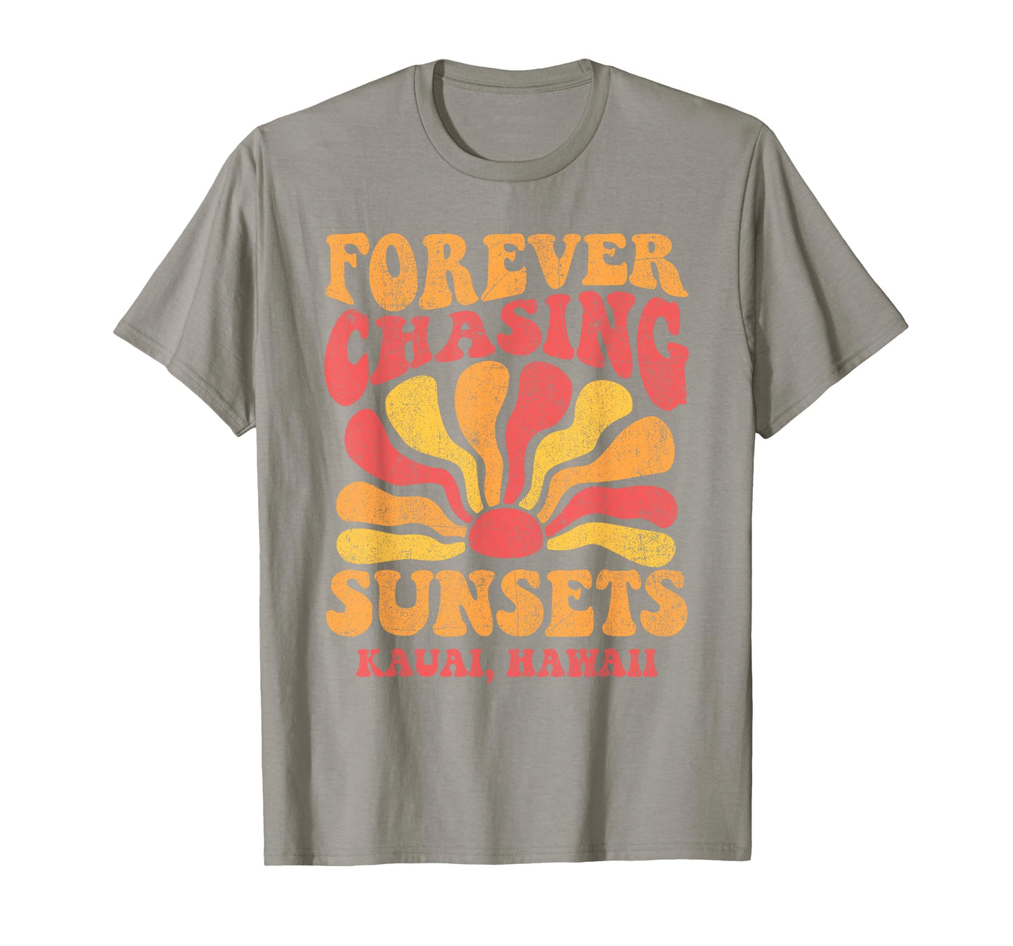 Forever Chasing Sunsets Kauai Beach Hawaii 70s Retro T-Shirt