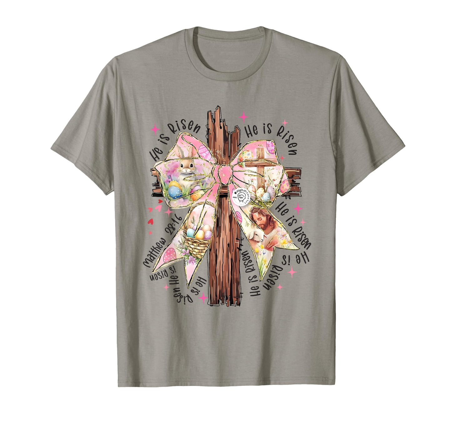 He Is Risen Lace Cross Coquette Bow Jesus Easter Christian T-Shirt