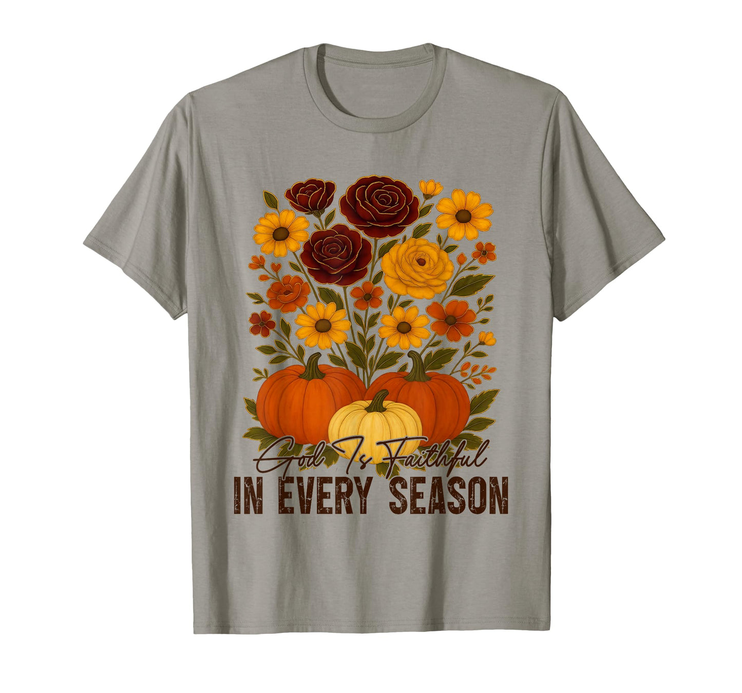 God is Faithful in Every Season Christian Fall Boho Floral T-Shirt