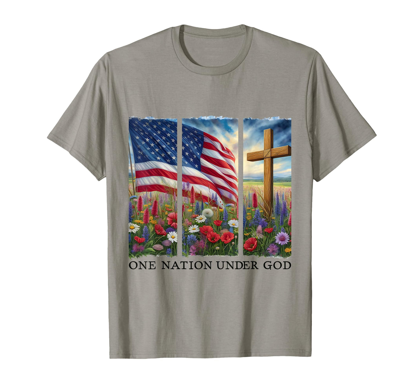 Christian Women 4th of July One Nation Under God Cross T-Shirt