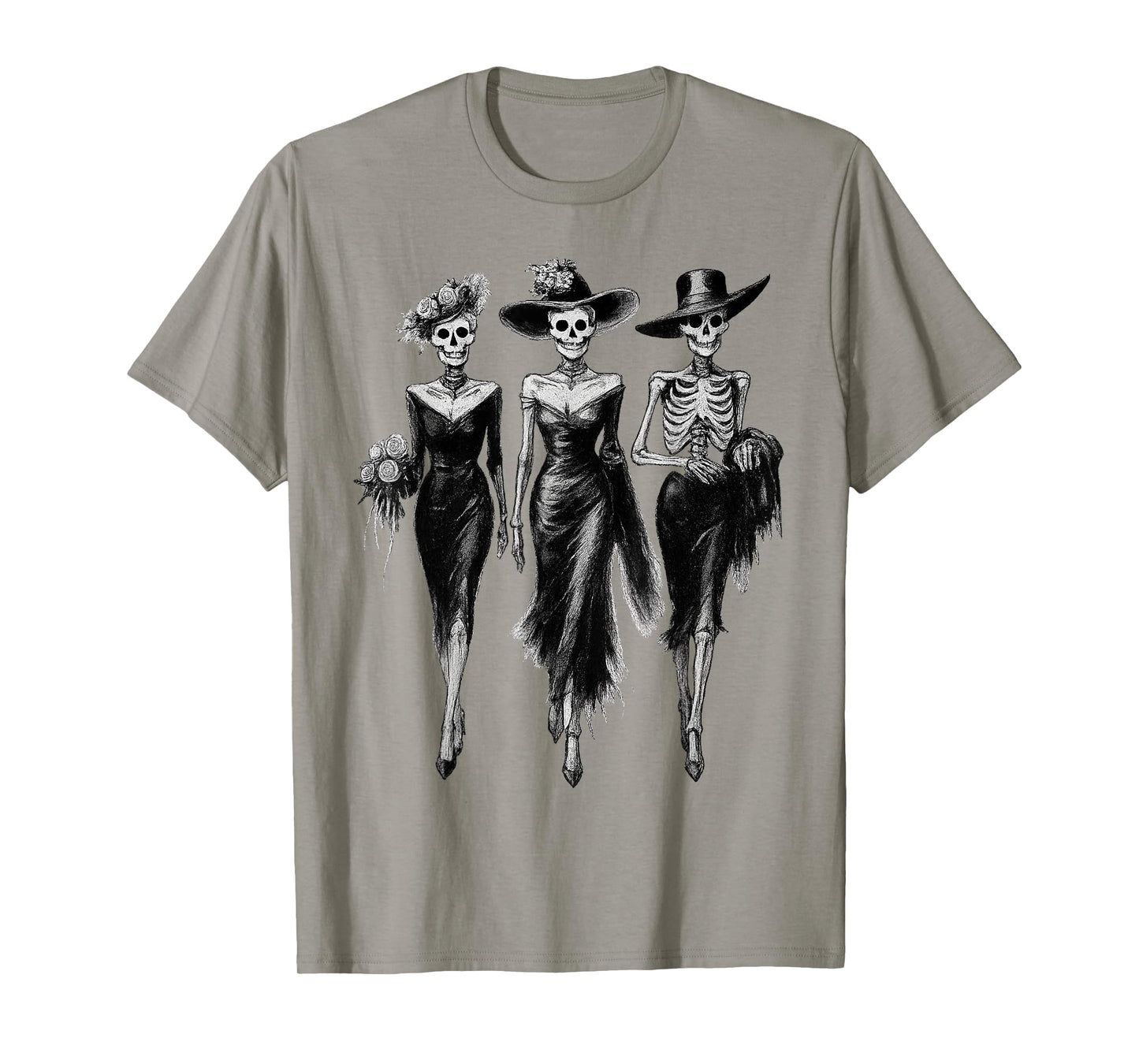 Halloween Skeleton Ladies in Dresses Women Spooky Gothic T-Shirt