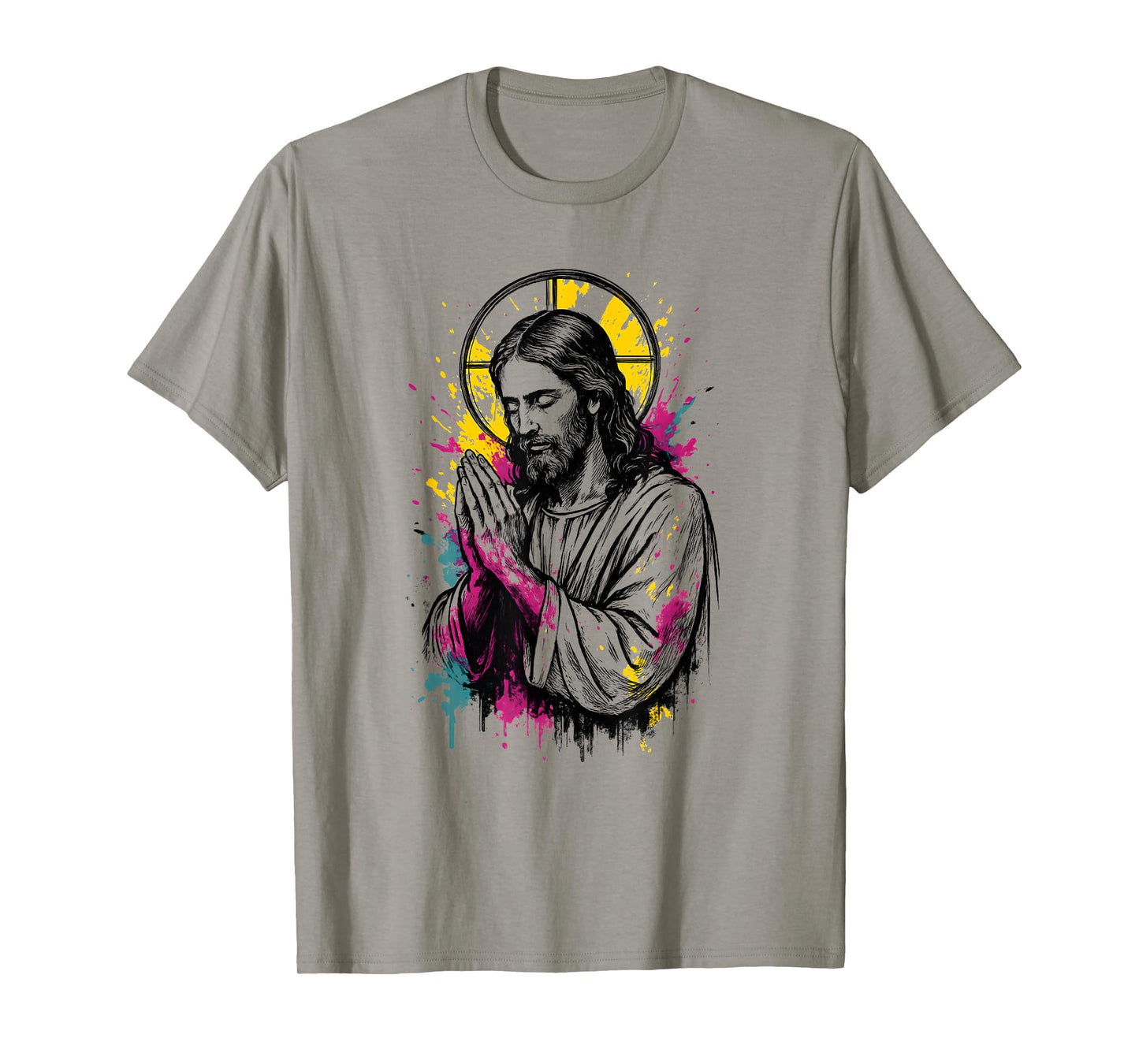 Jesus Christ Spiritual Art Faith Praying Hands Color Splash T-Shirt