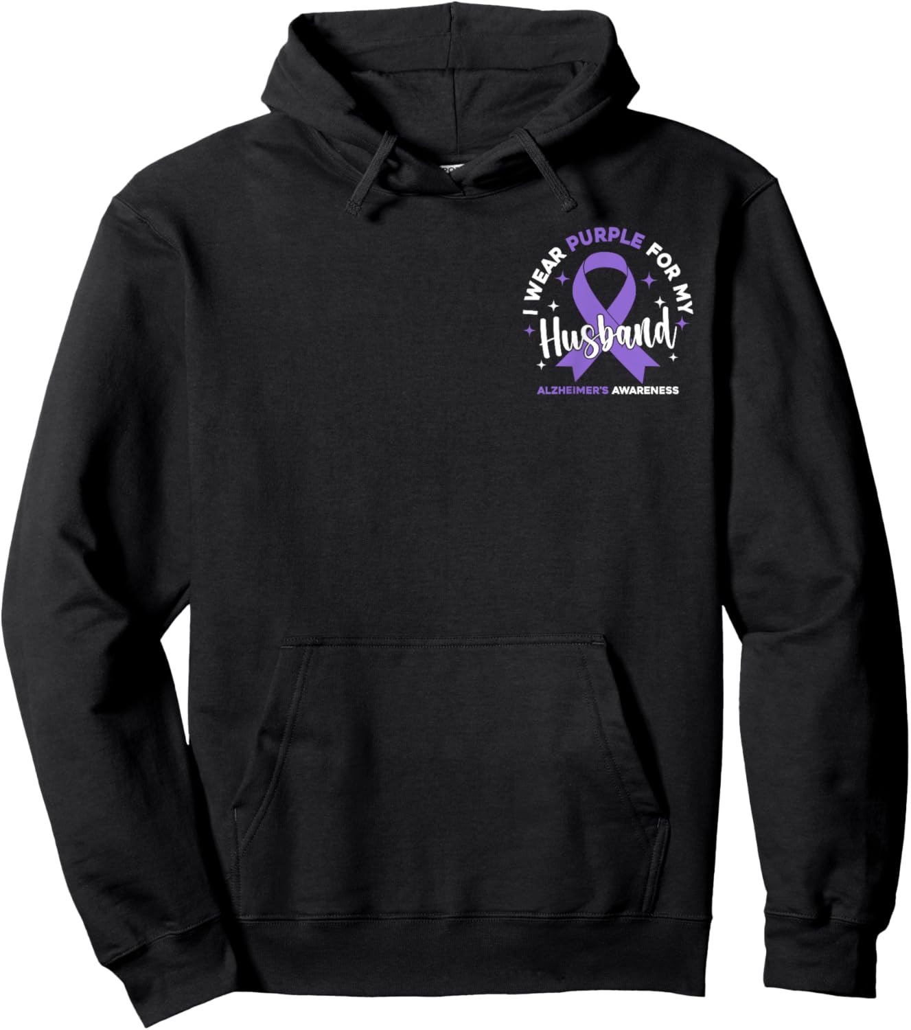 I Wear Purple For My Husband Pocket Alzheimer's Awareness Hoodie - Hoodie | Black