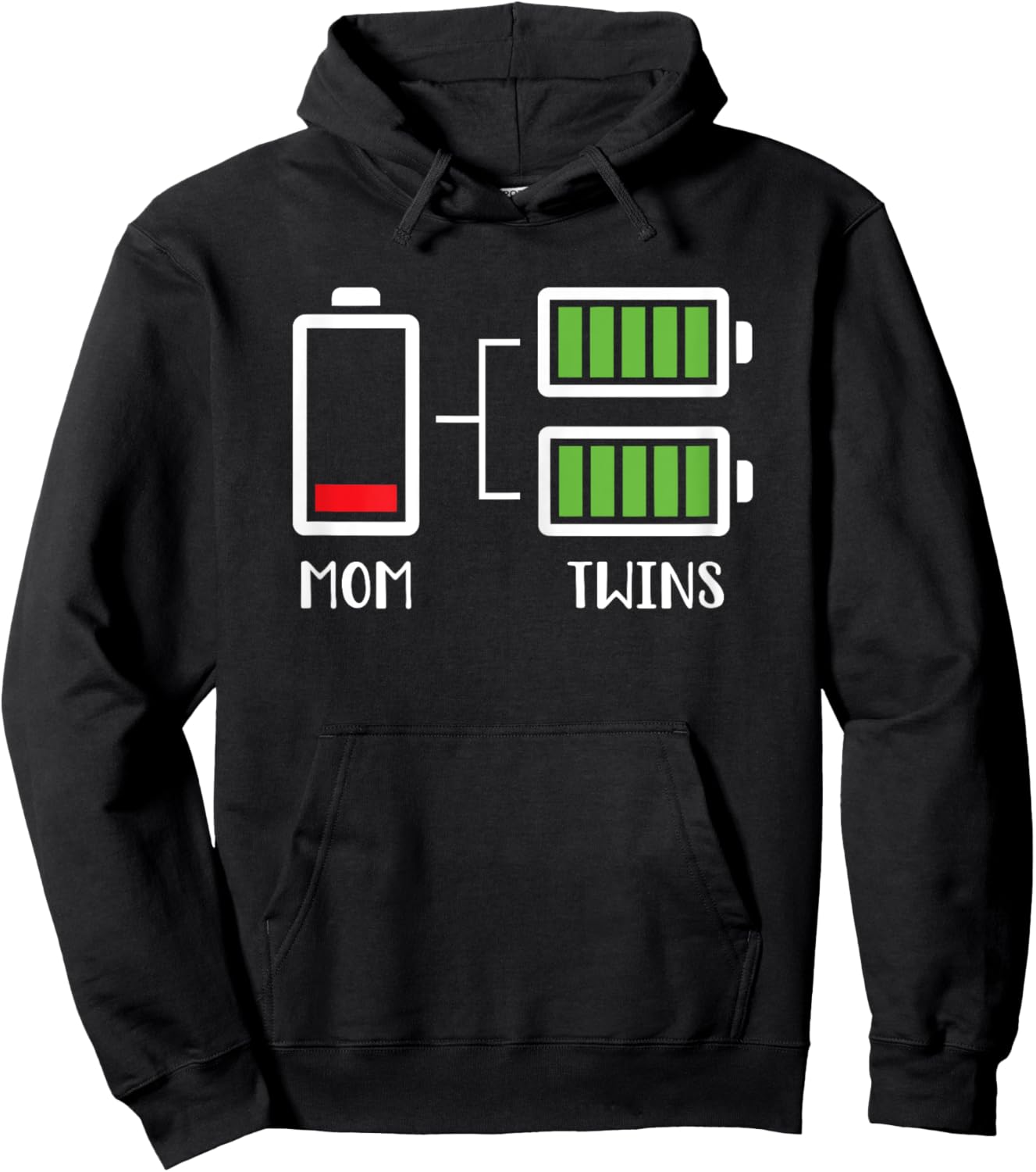 Twin Mama Funny Tired Low Cute Mom of Twins Mom Low Battery Hoodie - Hoodie | Black