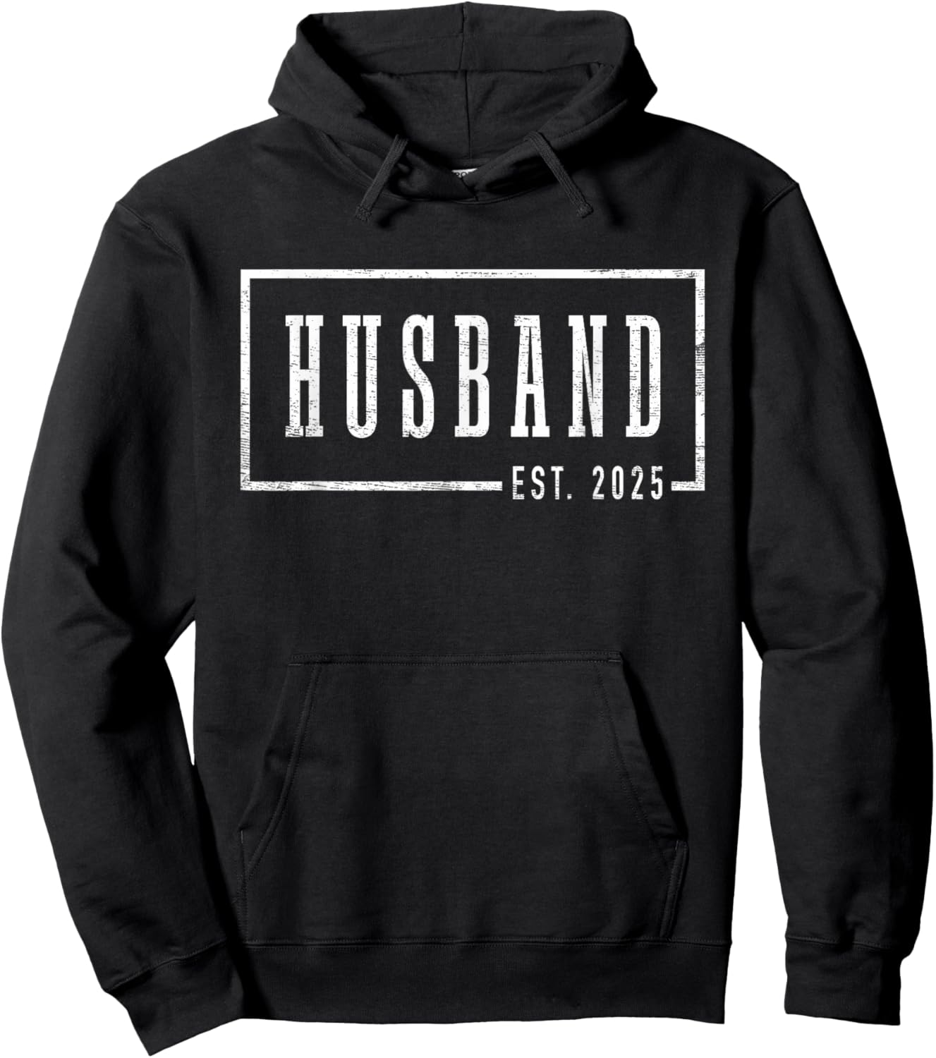 Husband Est 2025 Just Married Honeymoon Sleek Framed Design Hoodie - Hoodie | Black