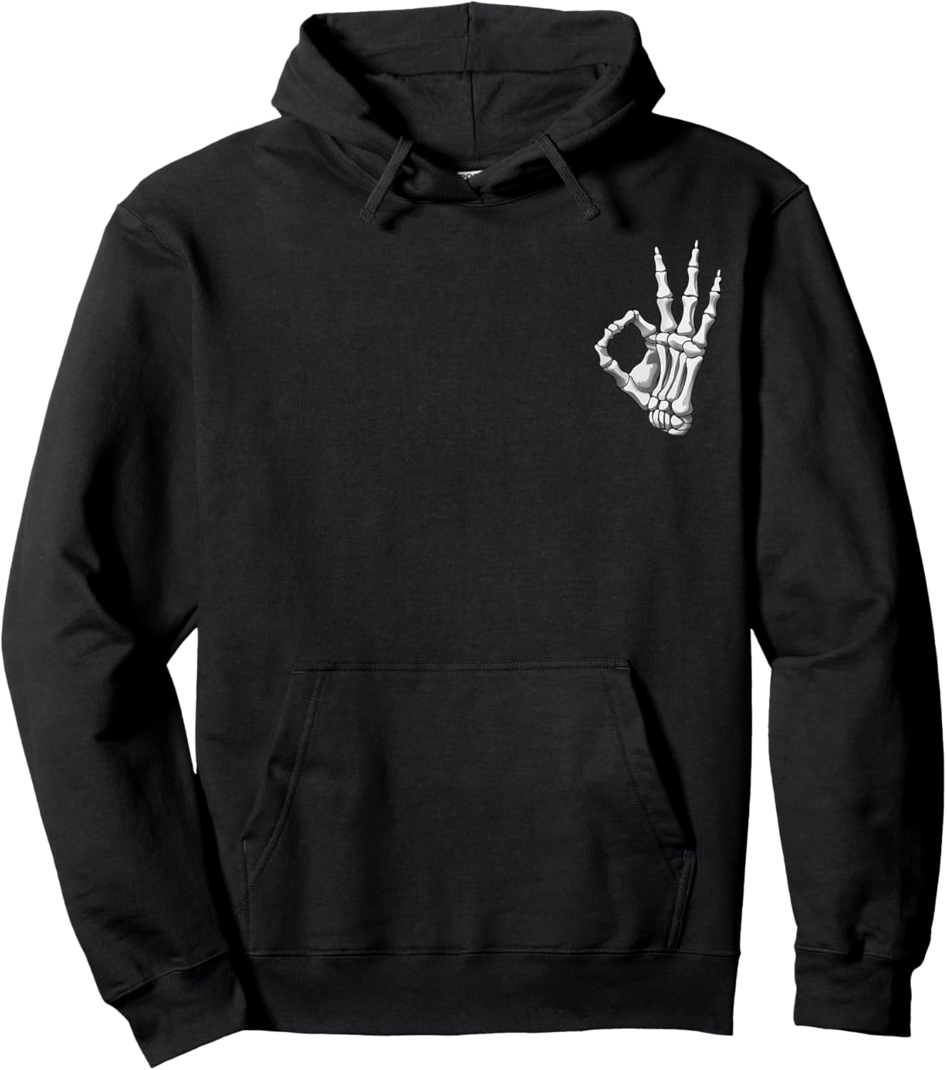 Skeleton Hand OK Sign Retro Halloween Pocket Men Women Girl Hoodie - Hoodie | Black