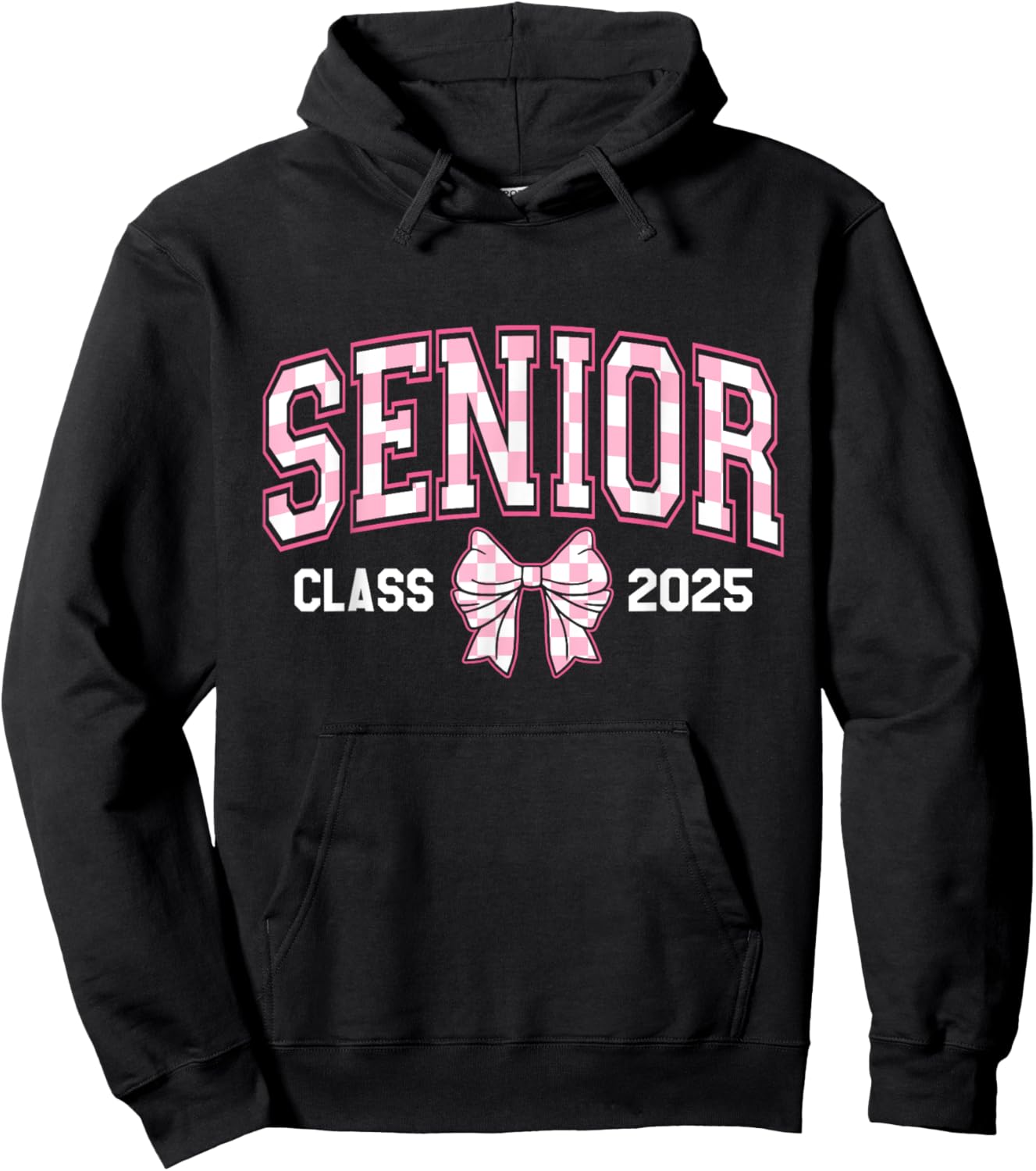 Cute Senior Class Of 2025 Checkered Bow Senior 25 Graduation Hoodie - Hoodie | Black