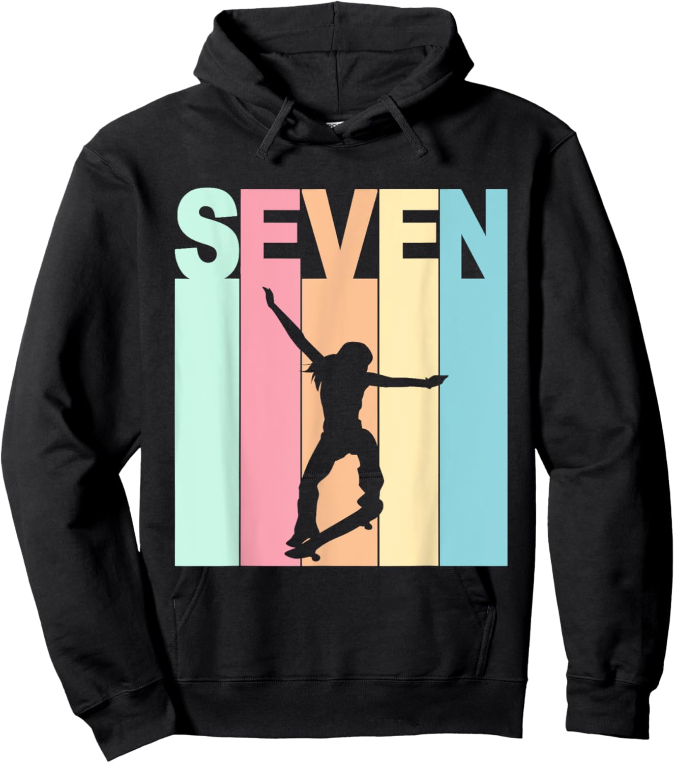 Vintage 7th Birthday Skateboard Theme 7 Years Old Skater Hoodie - Hoodie | Black