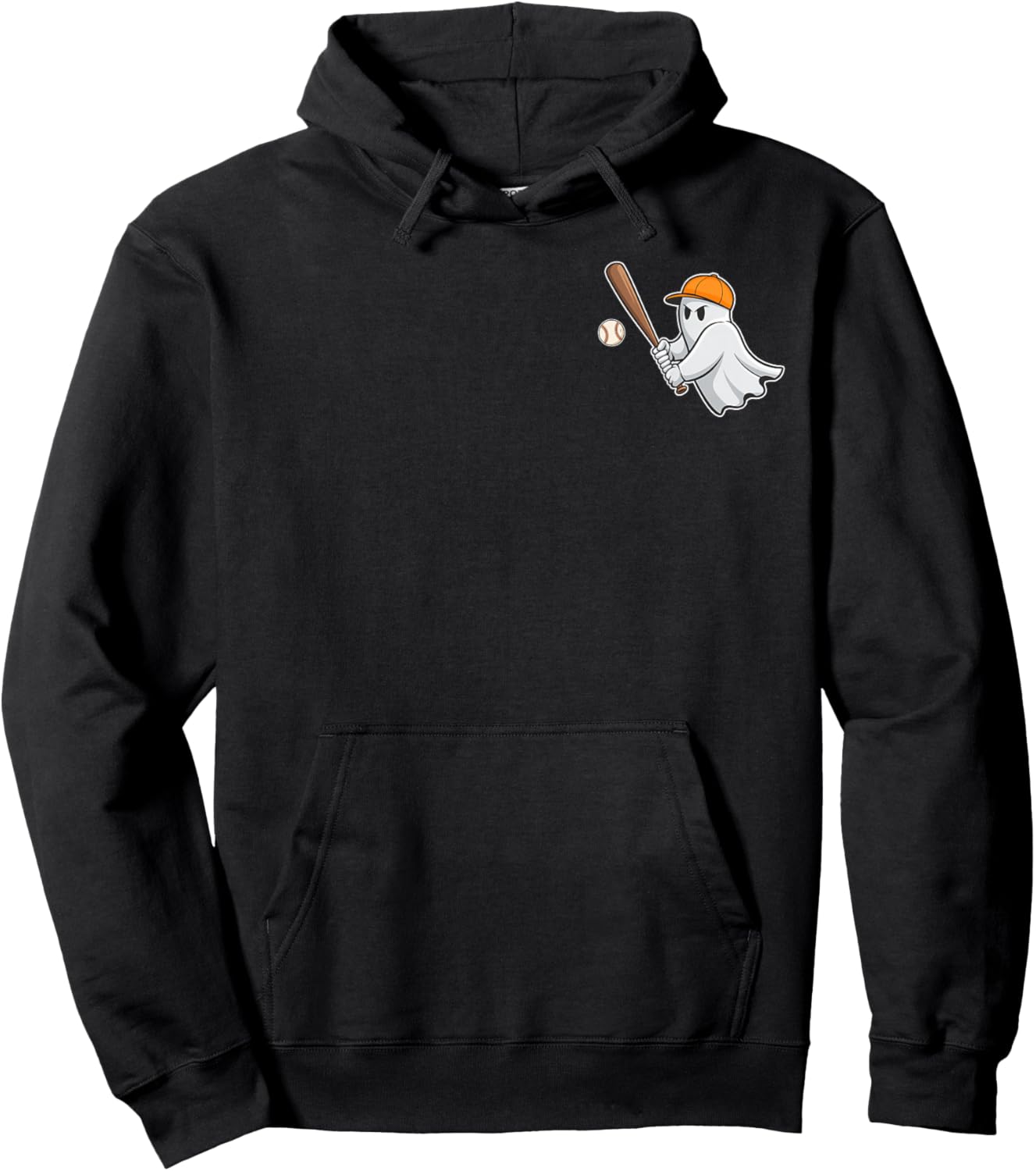 Ghost Playing Baseball Pocket Halloween Baseball Boys Kids Hoodie - Hoodie | Black