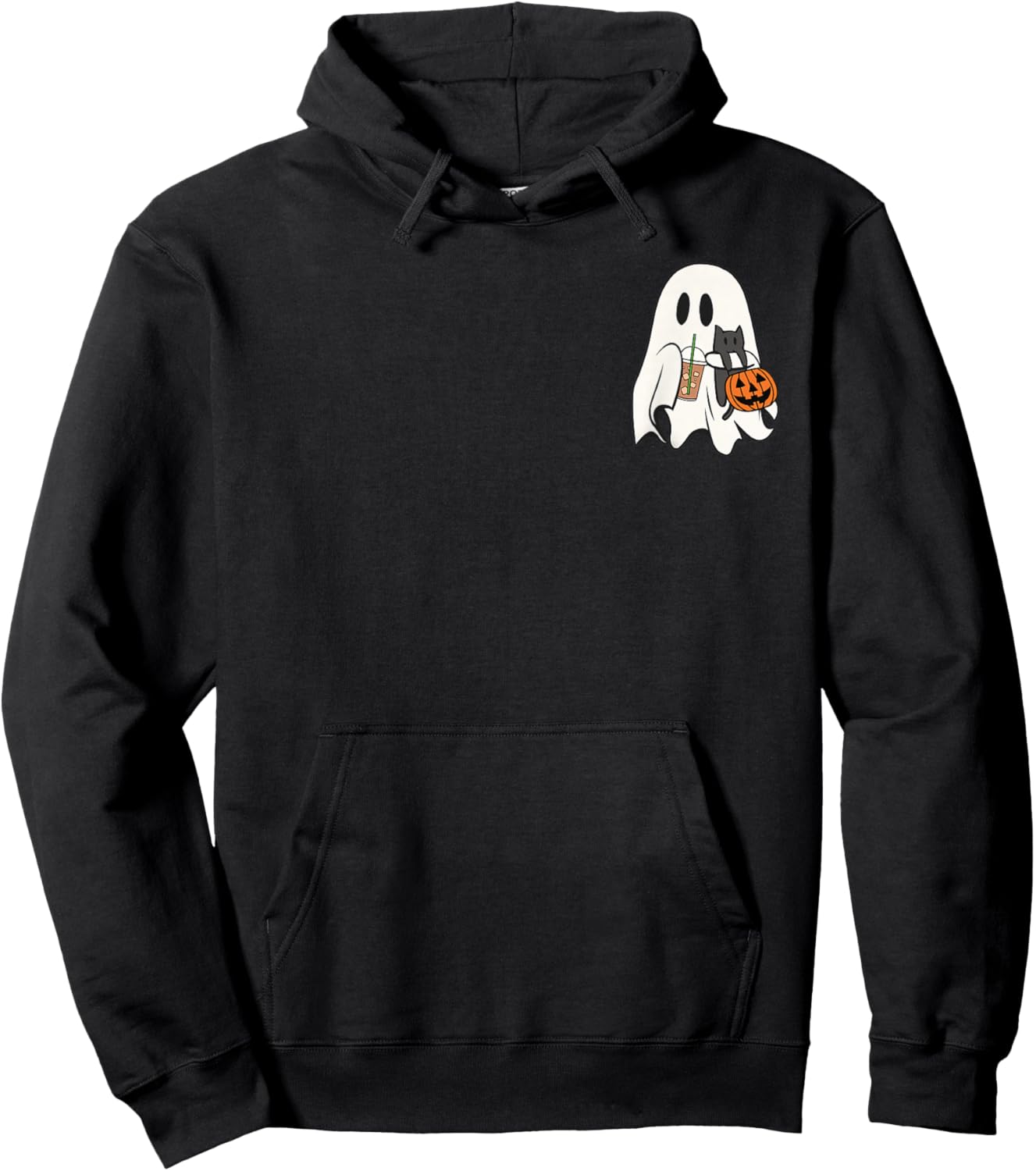 Cute Ghost Cat Iced Coffee Spooky Season Halloween Costume Hoodie - Hoodie | Black