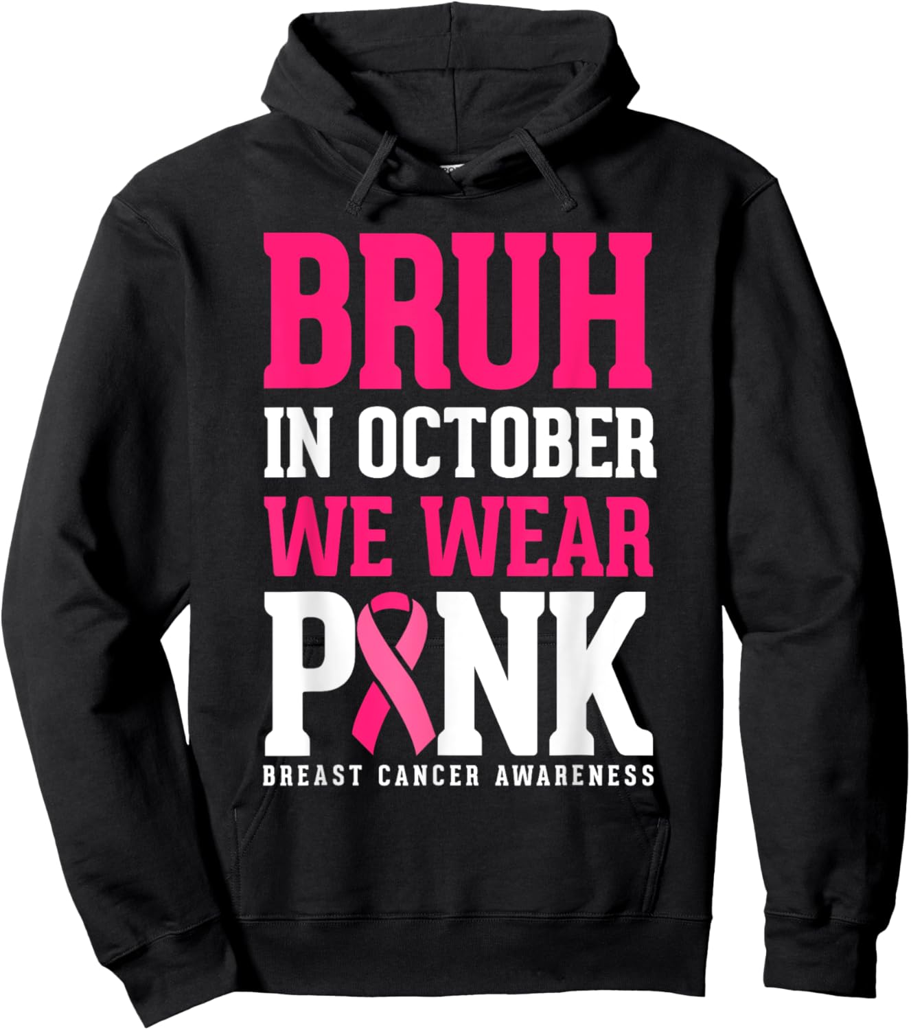 Bruh Kids Boys In October Wear Pink Ribbon Breast Cancer Hoodie - Hoodie | Black
