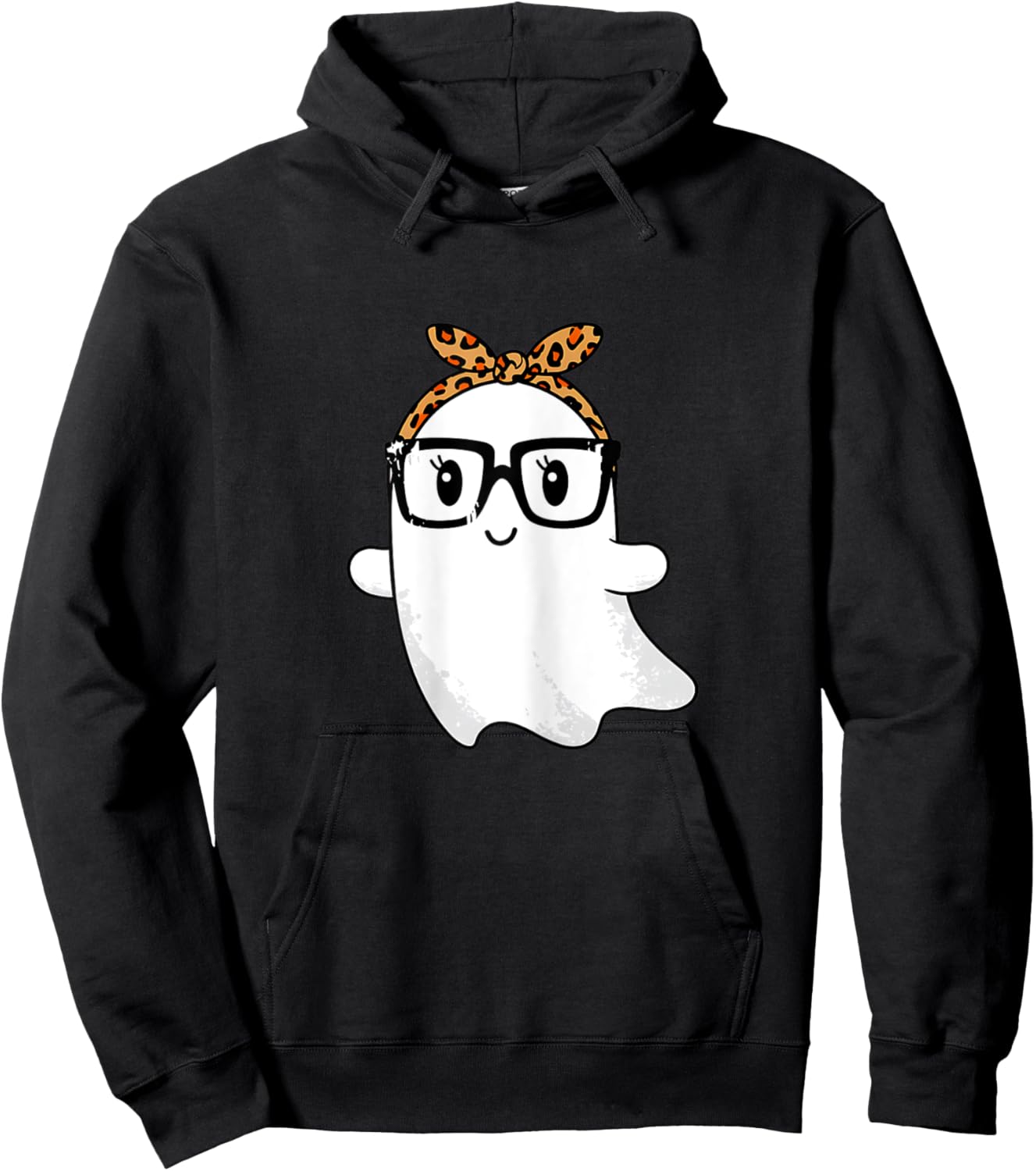 Leopard Bandana Ghost with Glasses Girls Cute Spooky Costume Hoodie - Hoodie | Black