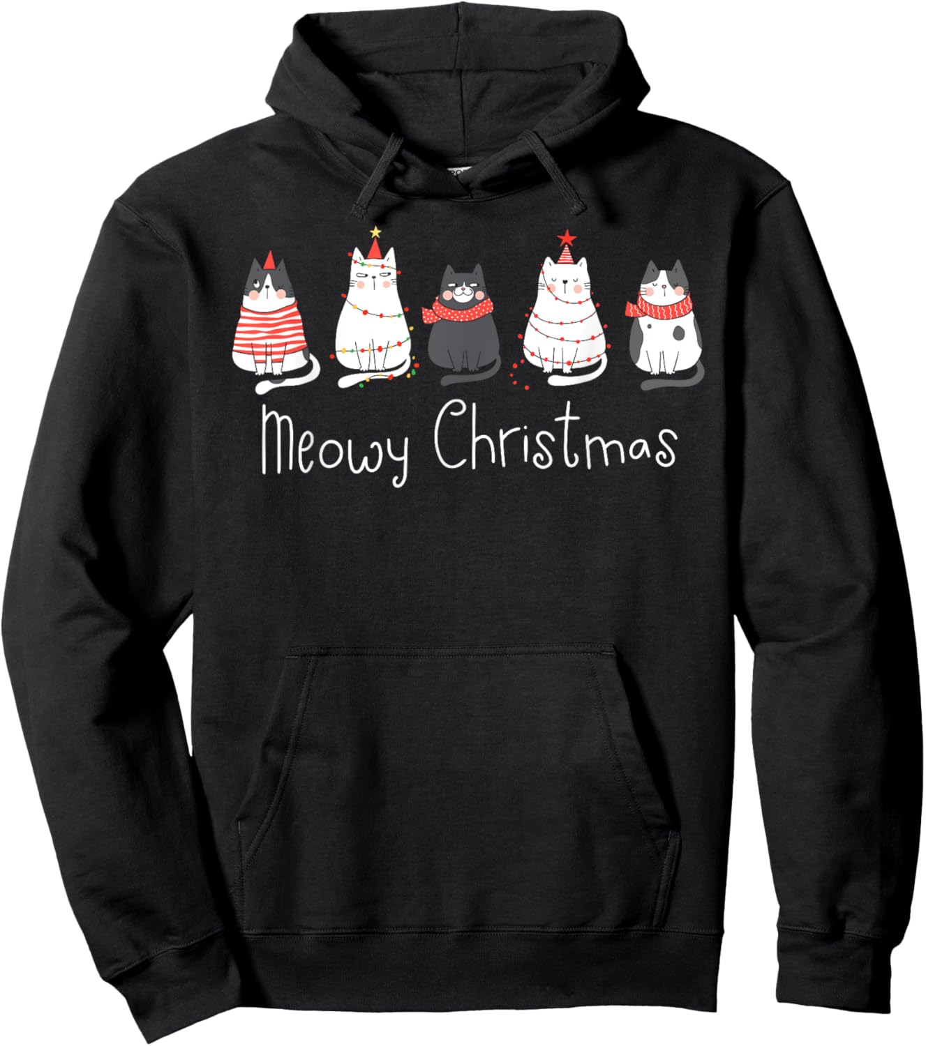 Meowy Catmas Cat Christmas Cute Cats Lover Santa Hat Xmas Hoodie - Hoodie | Black