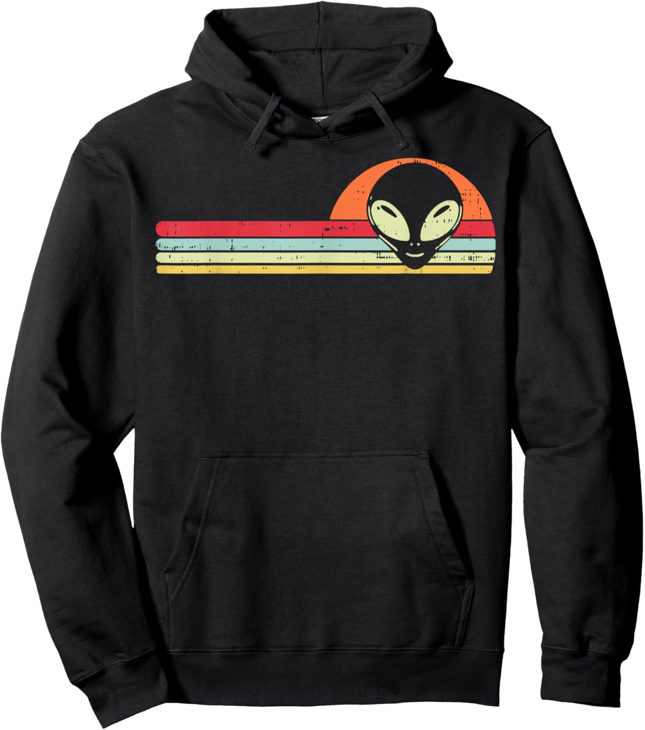 Alien Face Chest Sunset Retro Extraterrestrial Men Women Kid Hoodie - Hoodie | Black