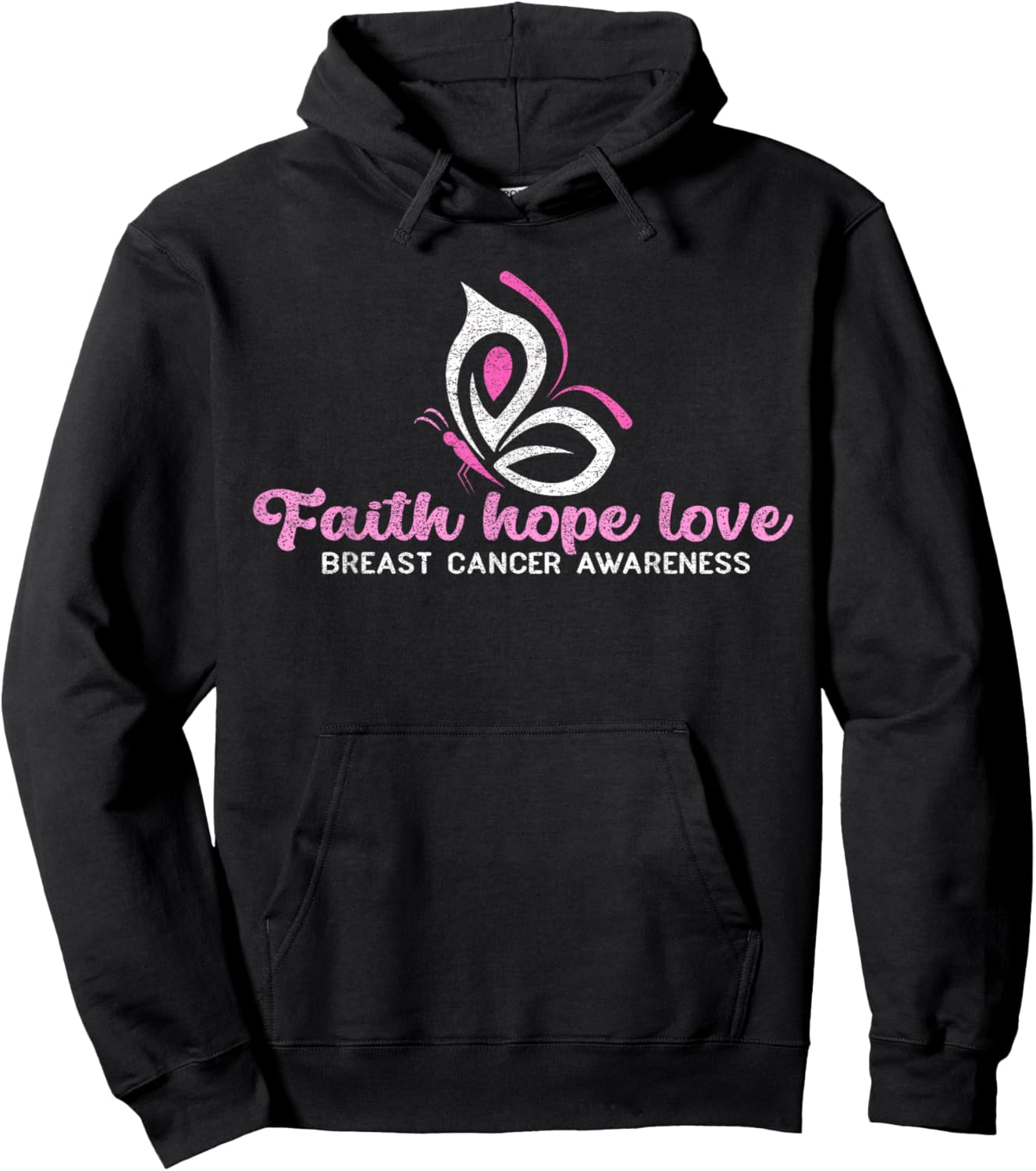 Faith Hope Love Butterfly Ribbon Breast Cancer Awareness Hoodie - Hoodie | Black