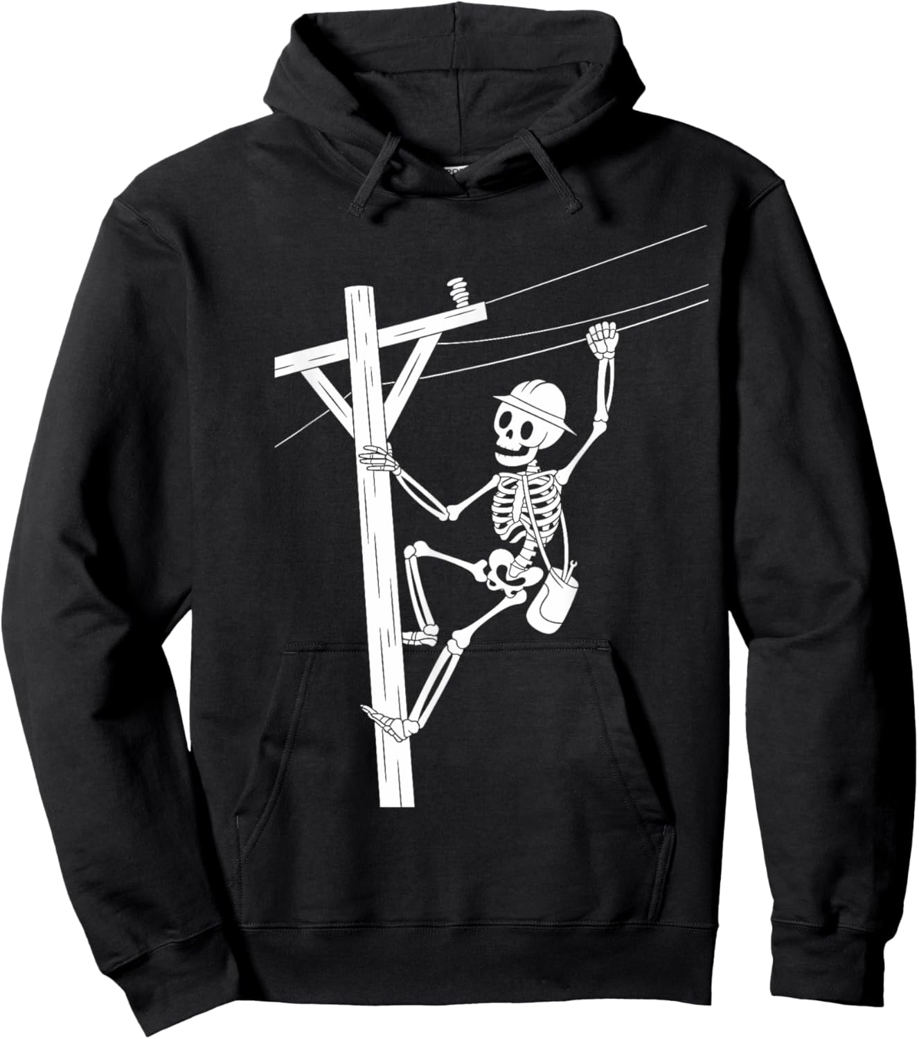 Funny Skeleton Electric Cable Lineman Spooky Halloween Hoodie - Hoodie | Black