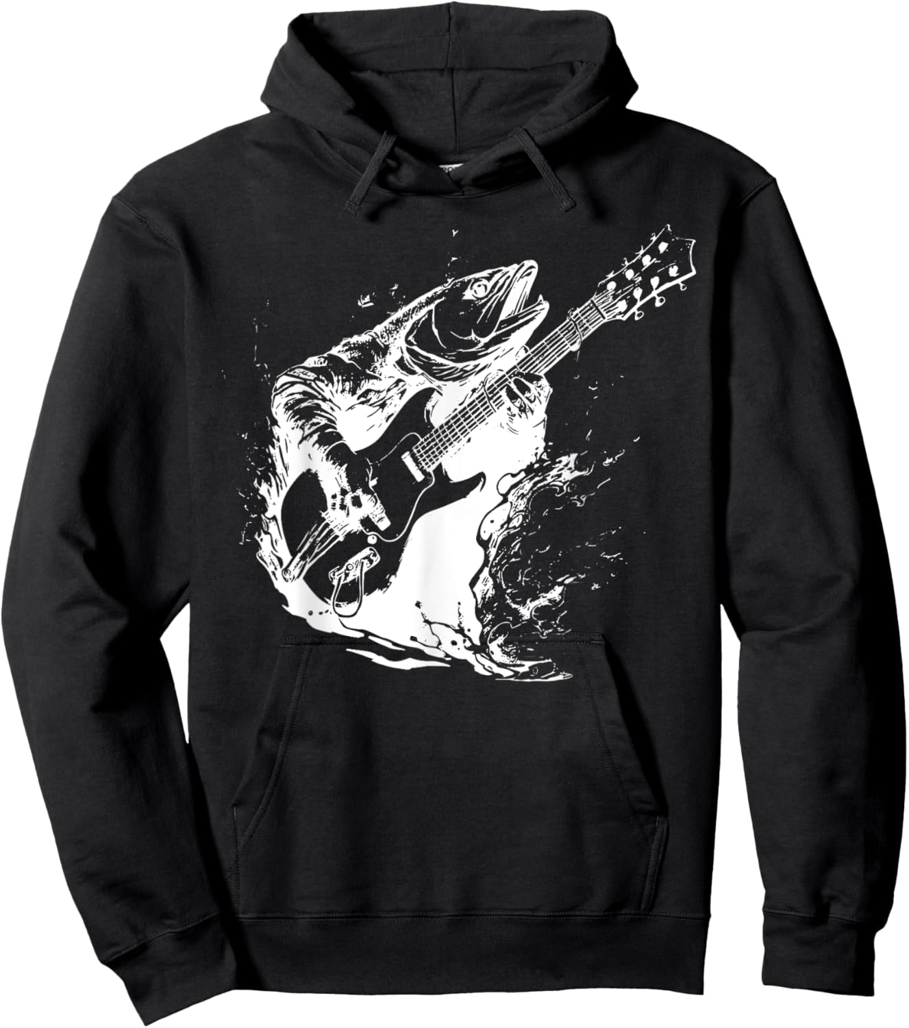 Retro Trout Playing Guitar Funny Fish Guitarist Music Lovers Hoodie - Hoodie | Black