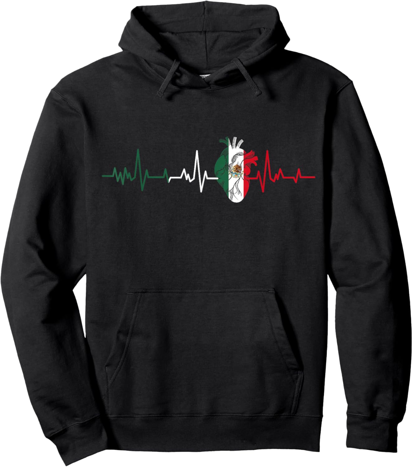 Mexico Flag Heartbeat for Mexican Pride Mexican Flag Root Hoodie - Hoodie | Black