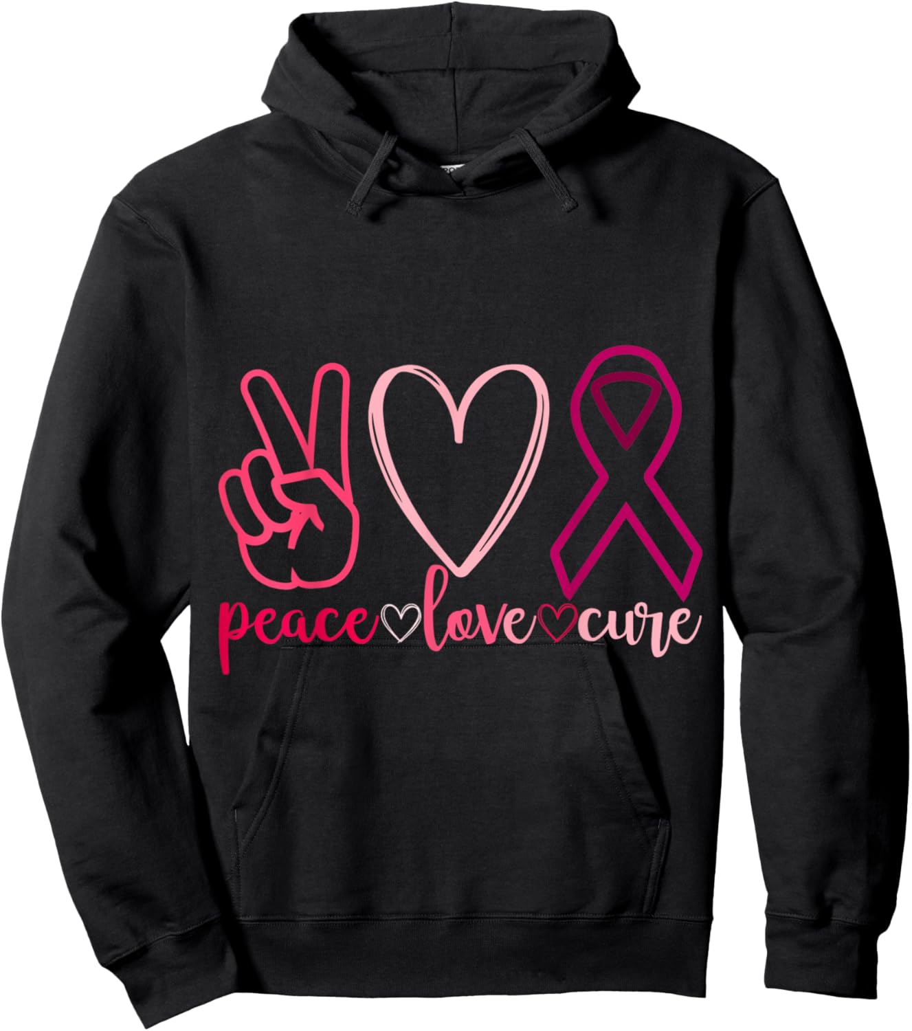 Peace Love Cure Breast Cancer Awarenes Hoodie - Hoodie | Black