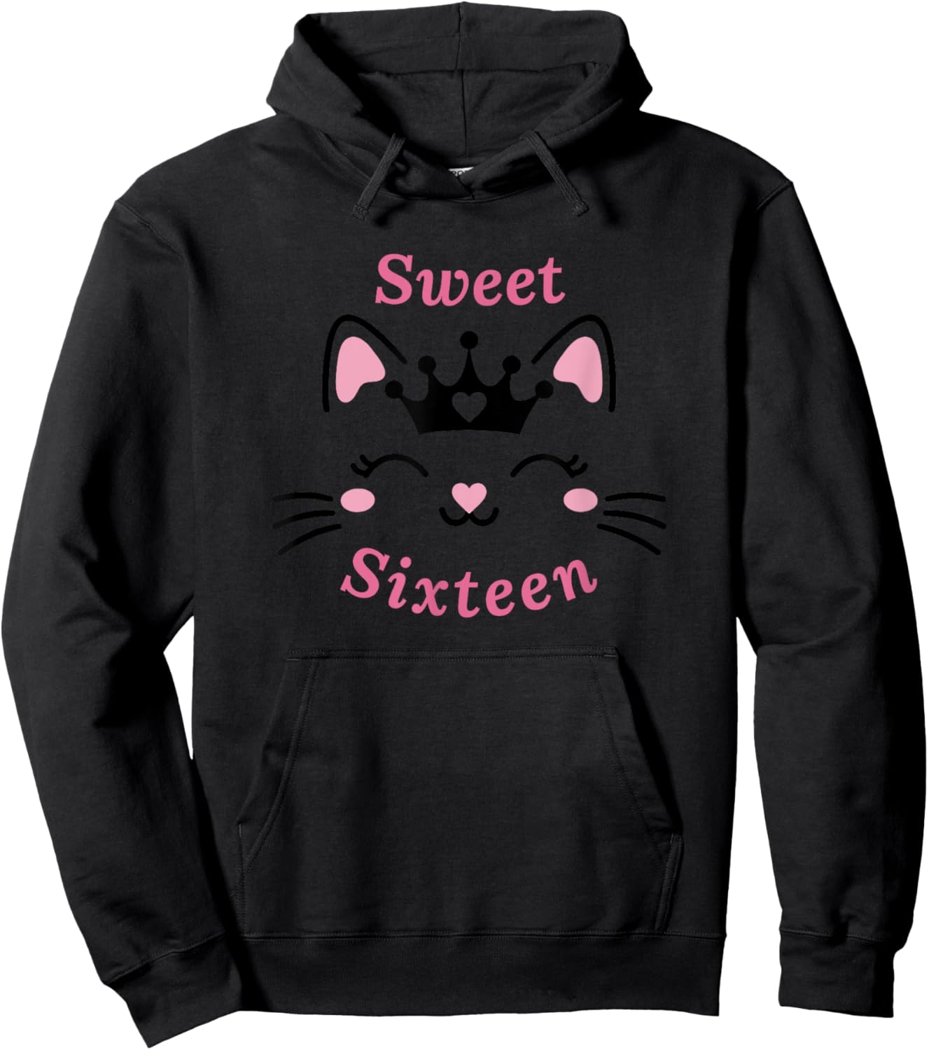 Cute Cat Sweet Sixteen Girl 16th Birthday Party Design Pink Hoodie - Hoodie | Black