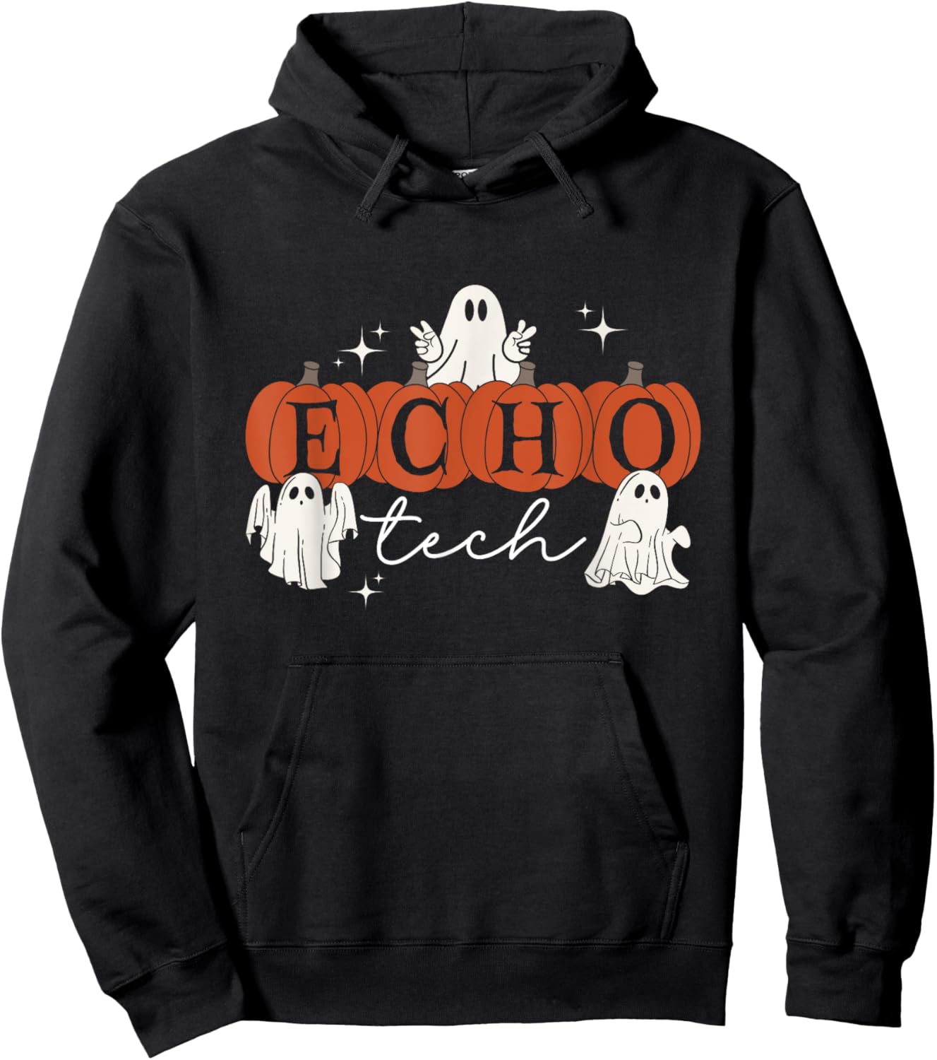 Ghost Cardiac Sonographer Pumpkin Halloween Echo Tech CVICU Hoodie - Hoodie | Black