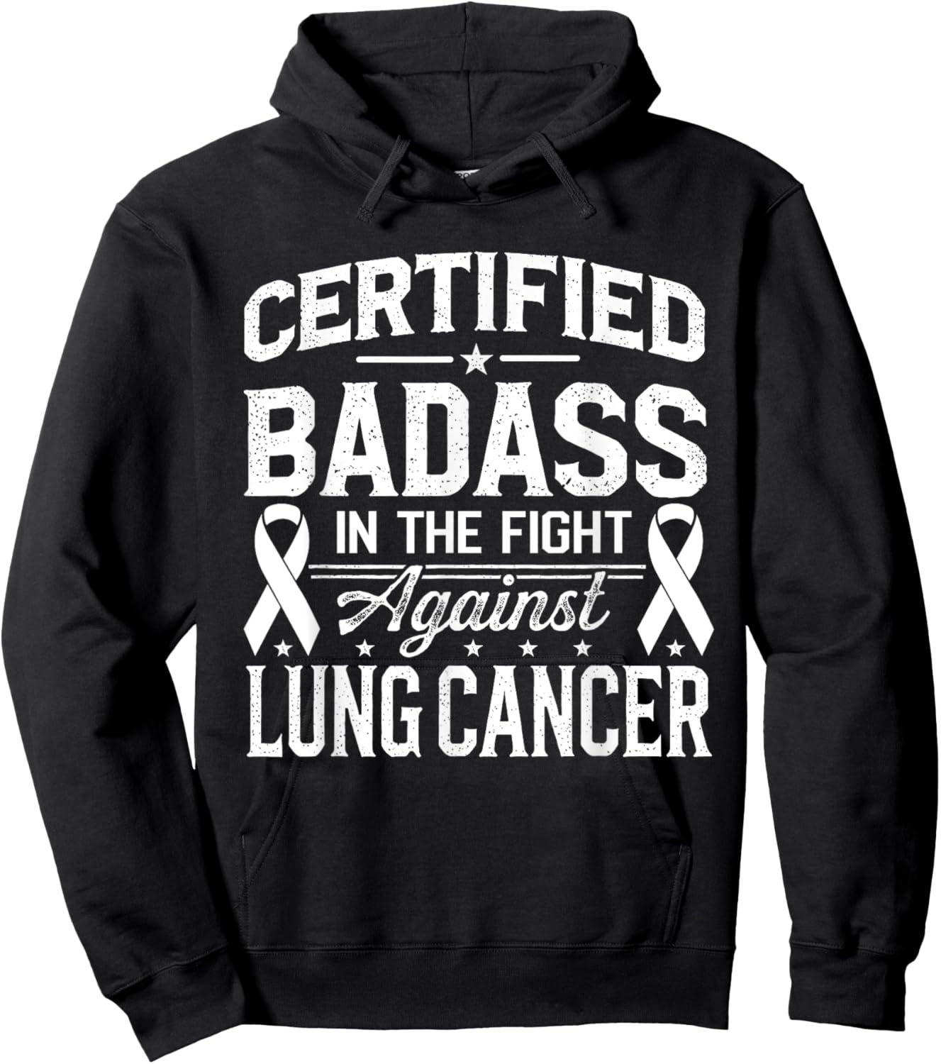 Lung Cancer Warrior White Ribbon Lung Cancer Awareness Hoodie - Hoodie | Black