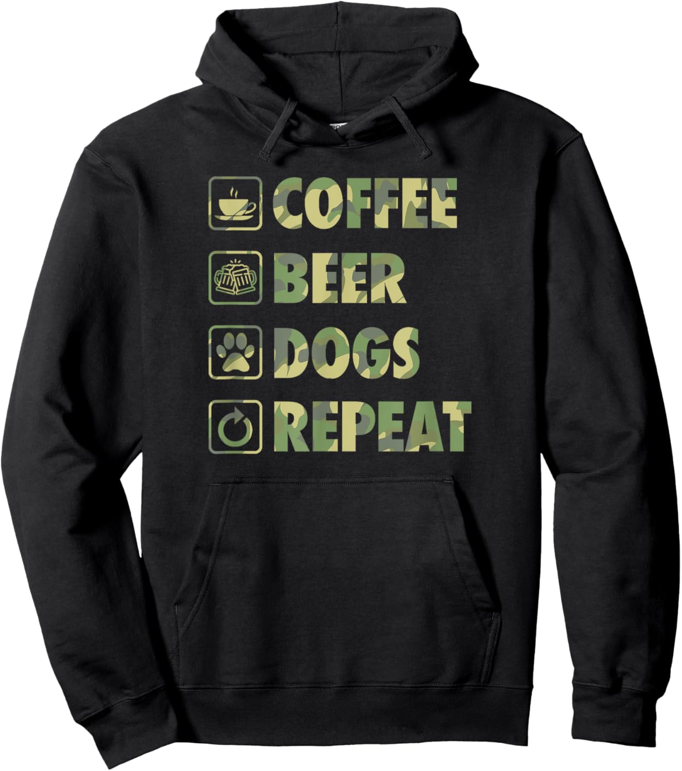 Coffee Beer Dogs Repeat Life Simple Basic Beer Icons Hoodie - Hoodie | Black