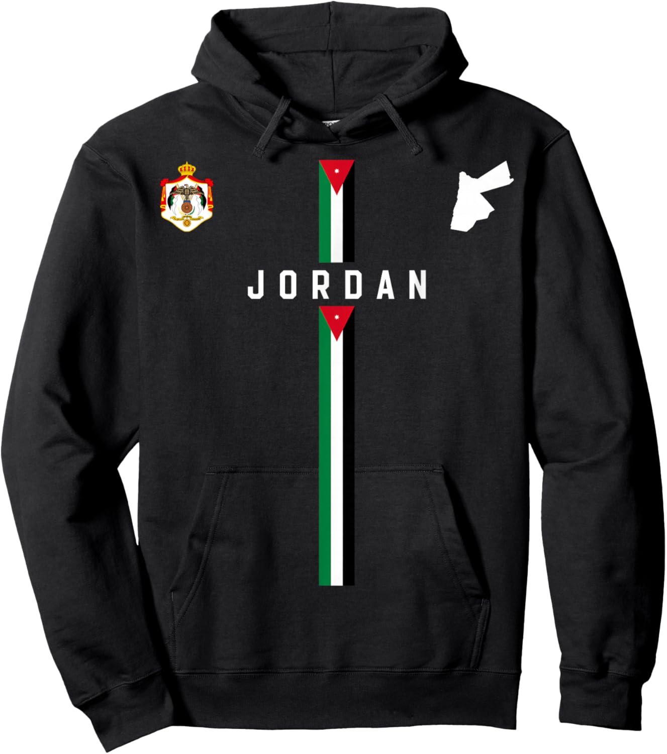 Jordan Flag, Silhouette map of Jordan, Coat of arms Hoodie - Hoodie | Black