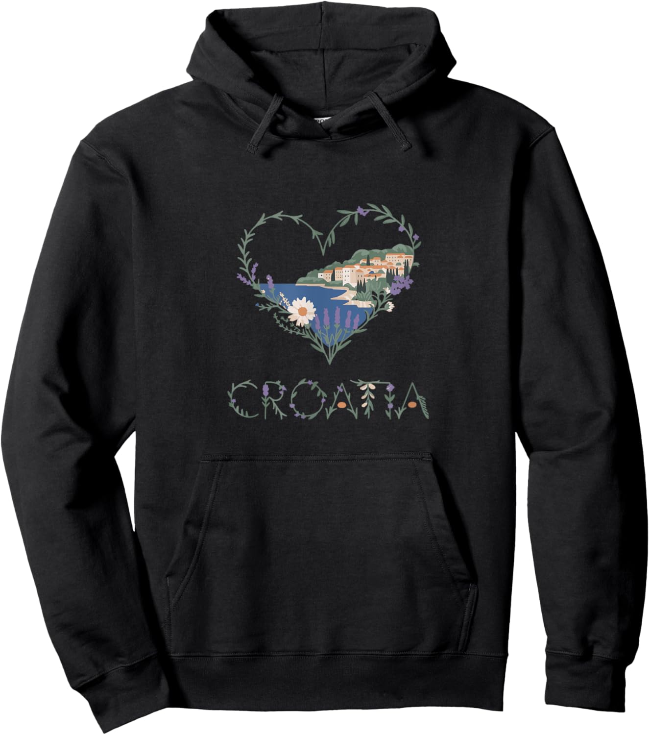 Croatia Floral Heart - Croatian Lover’s Souvenir Hoodie - Hoodie | Black