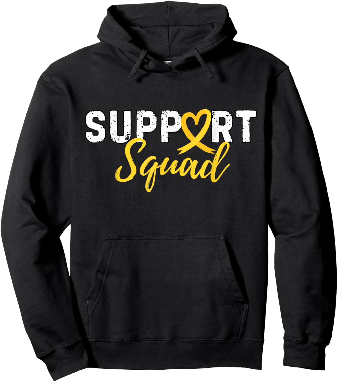 Support Squad Sarcoma Cancer Love Heart Yellow Ribbon Retro Hoodie - Hoodie | Black