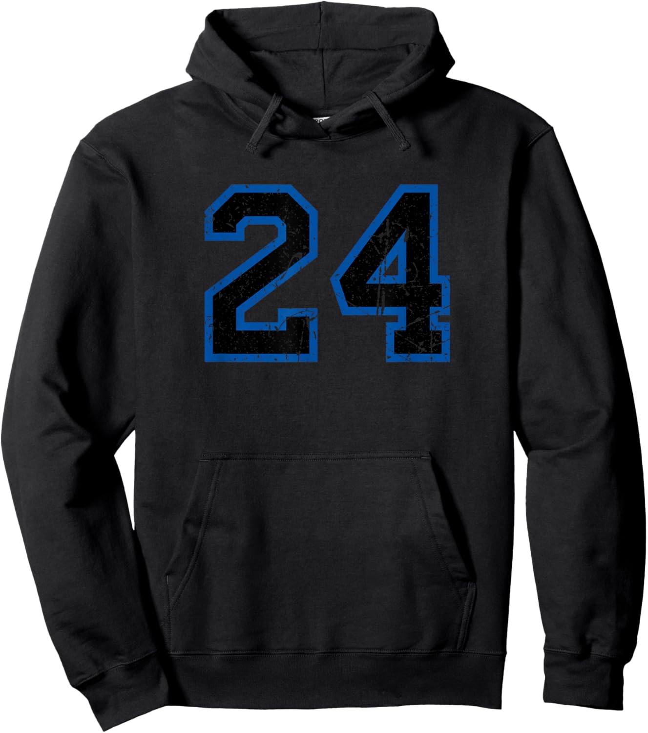 Vintage Number #24 Sport Blue Black Varsity Number Hoodie - Hoodie | Black